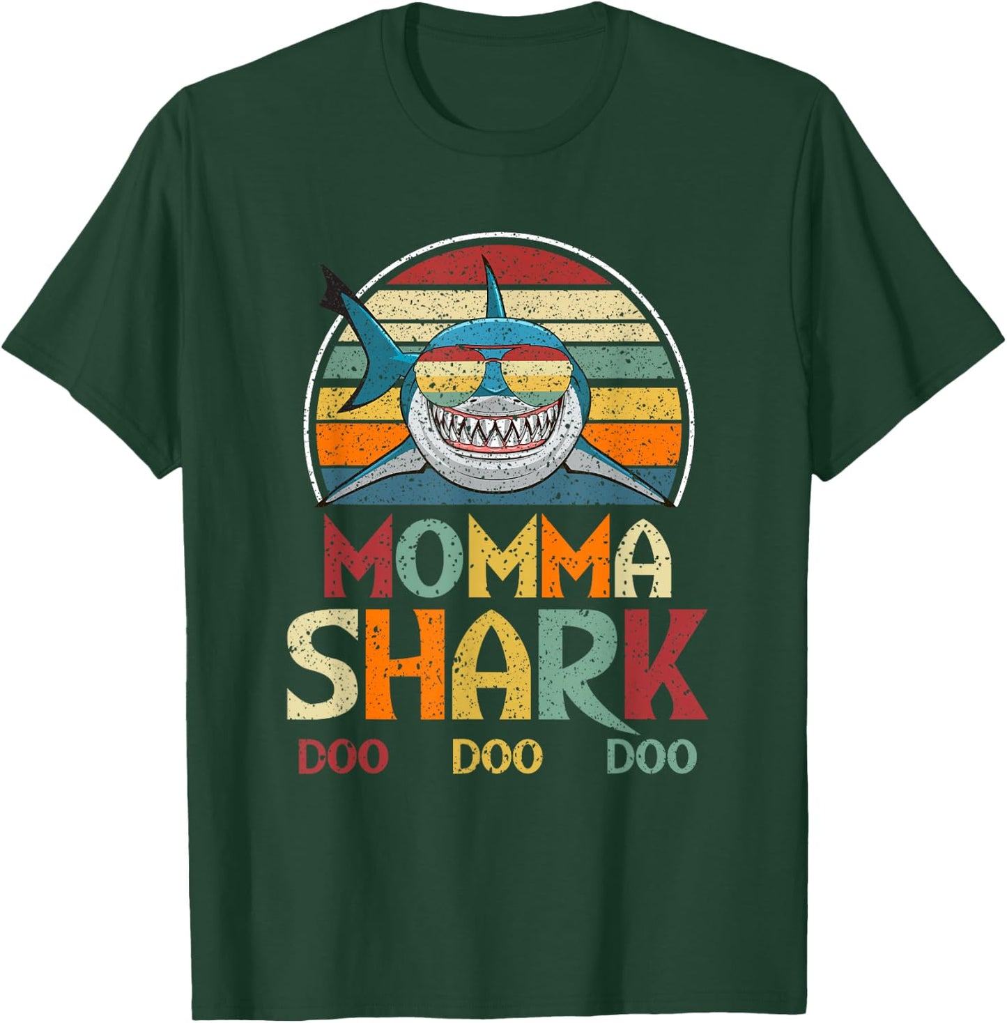 Retro Vintage Momma Shark Mom Gift T-Shirt - T-Shirt | Forest