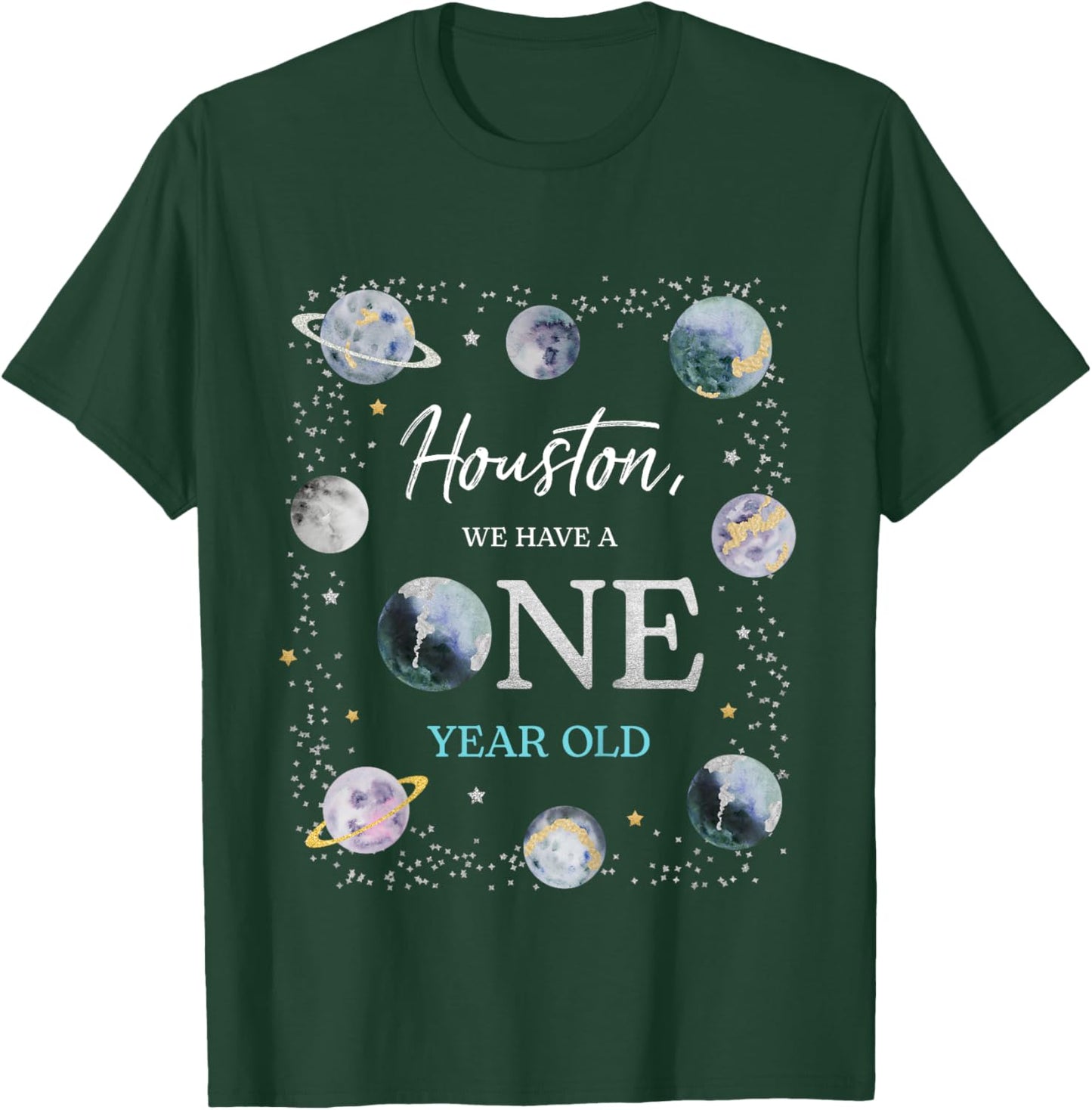 Kids Houston We Have A One Year Old Space Theme Boy 1st Birthday T-Shirt - T-Shirt | Forest