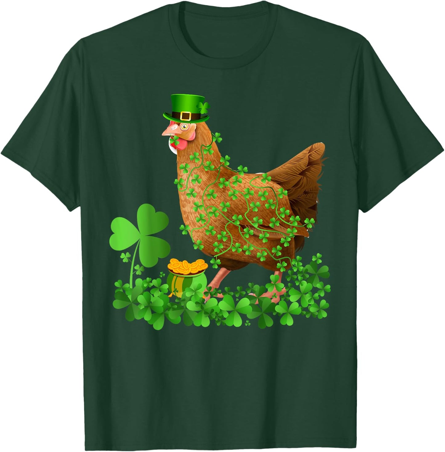 Irish Shamrock Leaf Leprechaun Hat Chicken St. Patrick's Day T-Shirt - T-Shirt | Forest