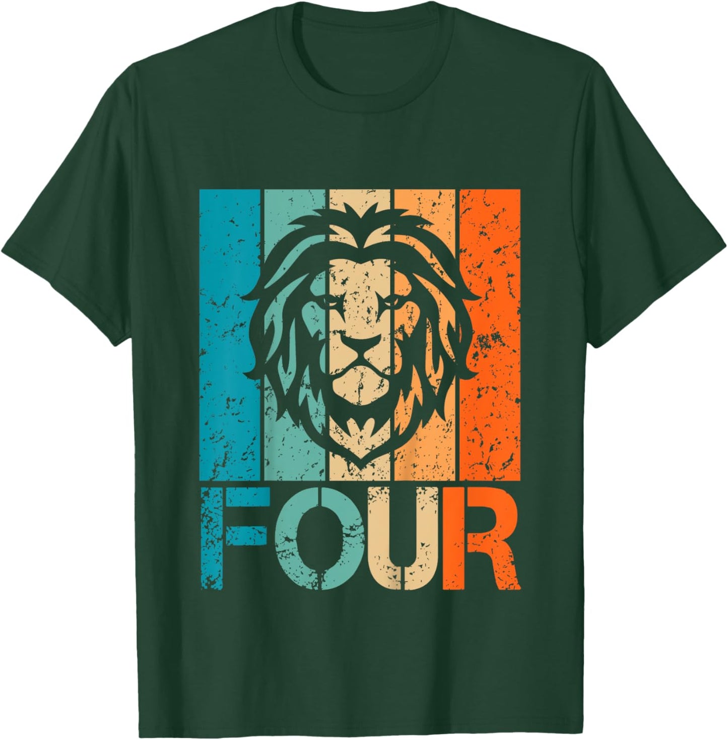 Kids Funny 4th Lion Birthday 4 Year Old Birthday Lion T-Shirt - T-Shirt | Forest