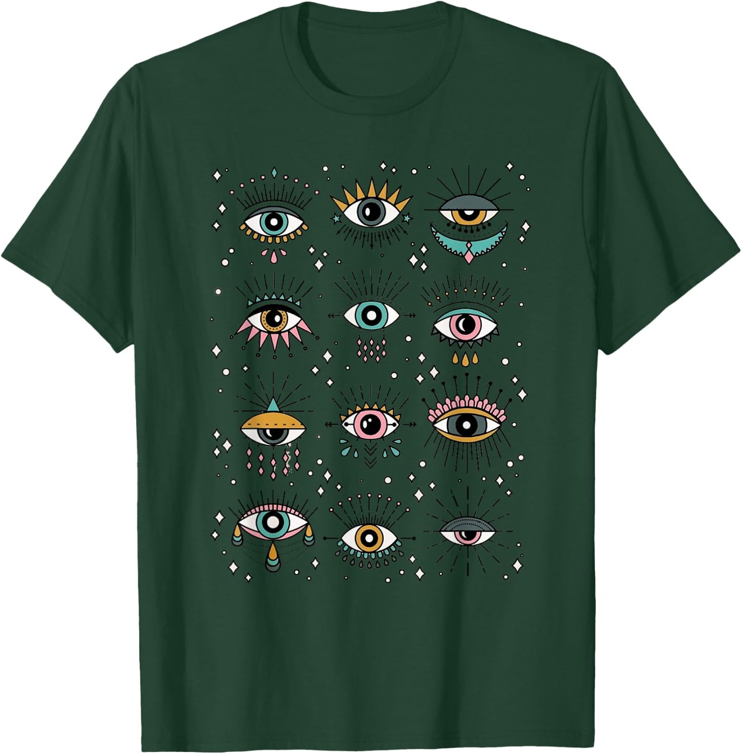 Colorful Squint And Closed Evil Eye Eyelashes Nazar Mati T-Shirt - T-Shirt | Forest