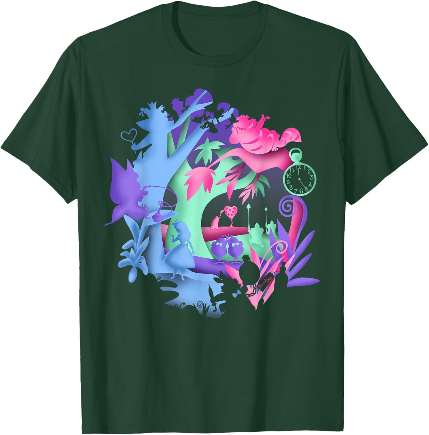 Disney Alice in Wonderland Neon Forest Silhouette Small T-Shirt - T-Shirt | Forest