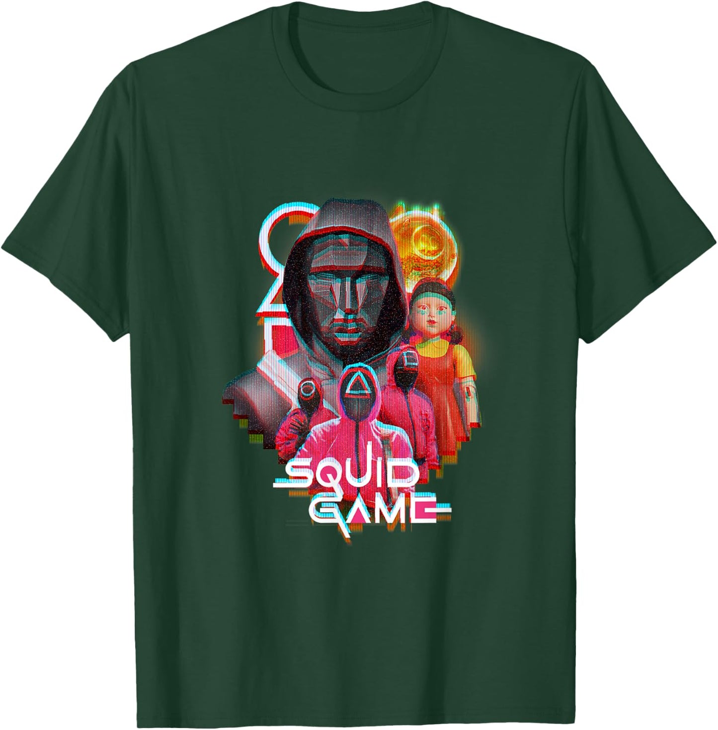 Squid Game 2 Front Man & Henchmen Glitch Logo T-Shirt - T-Shirt | Forest