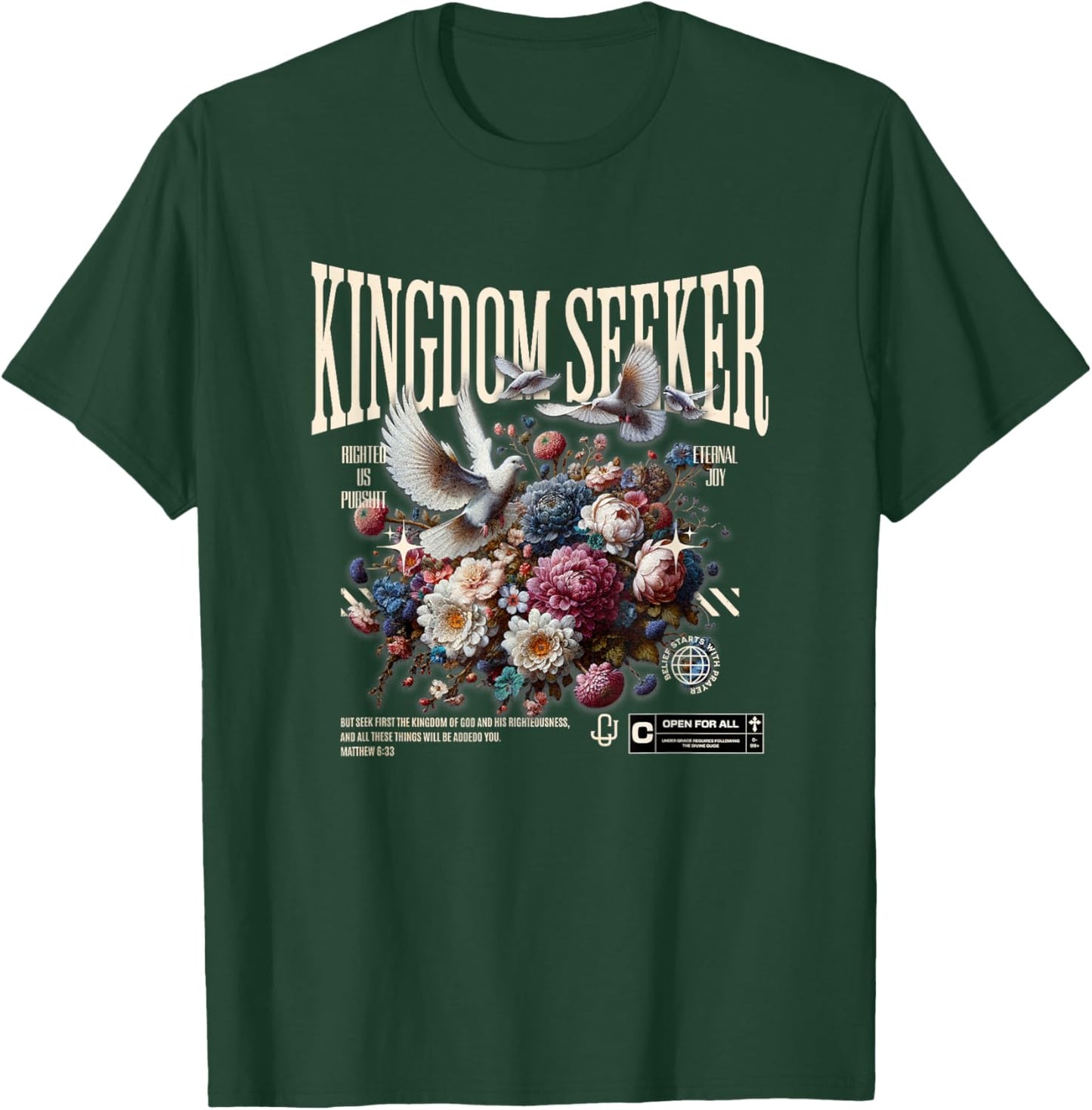Kingdom Seeker Flowers and Doves T-Shirt - T-Shirt | Forest