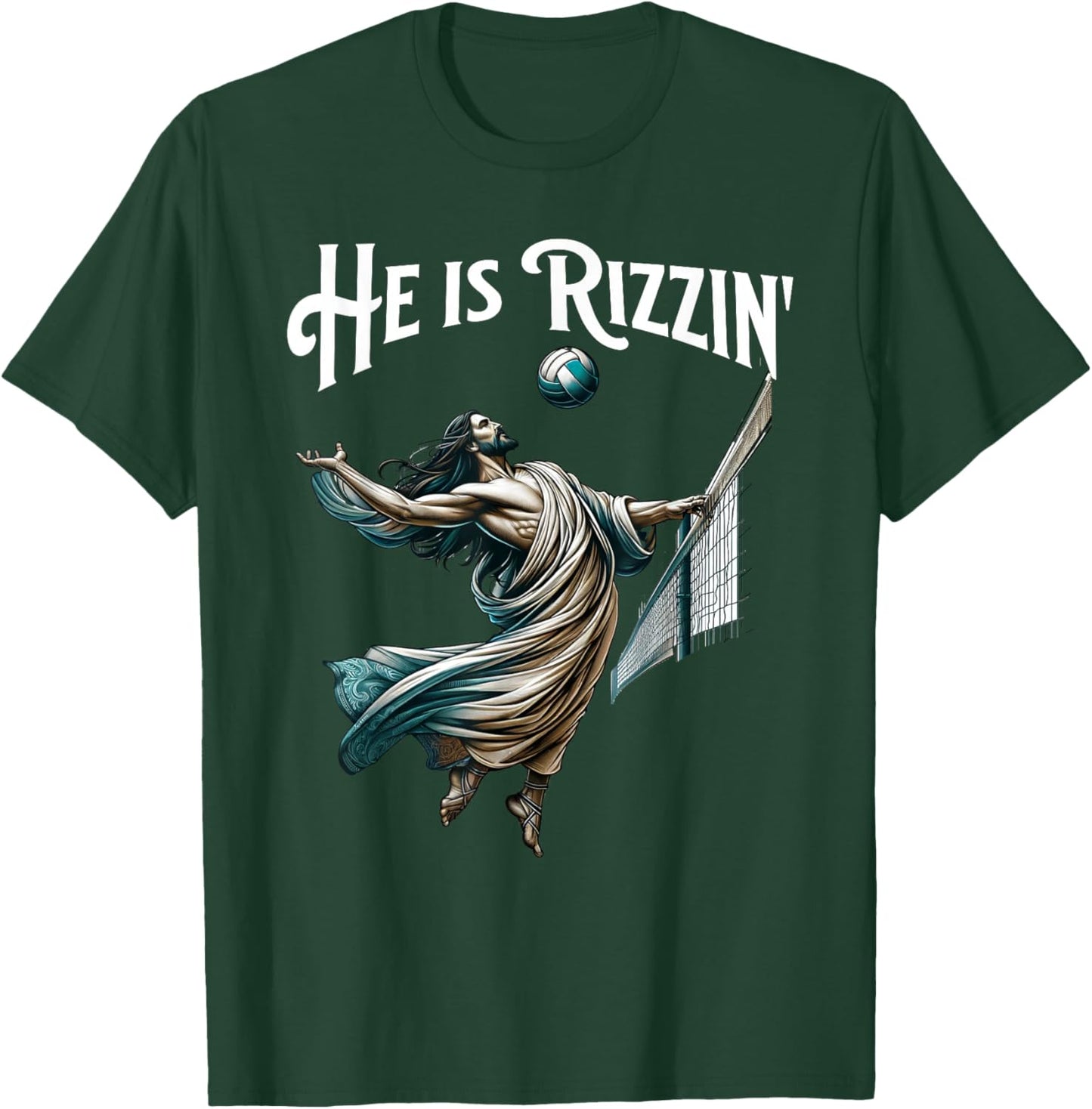 He is Rizzin Jesus Playing Volleyball Funny Sports Rizz T-Shirt - T-Shirt | Forest