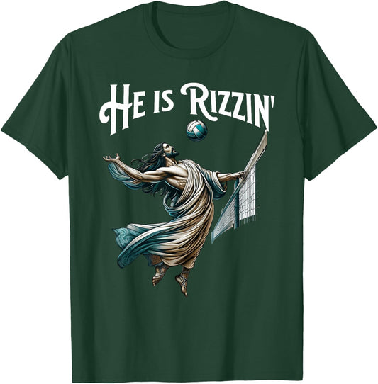 He is Rizzin Jesus Playing Volleyball Funny Sports Rizz T-Shirt - T-Shirt | Forest