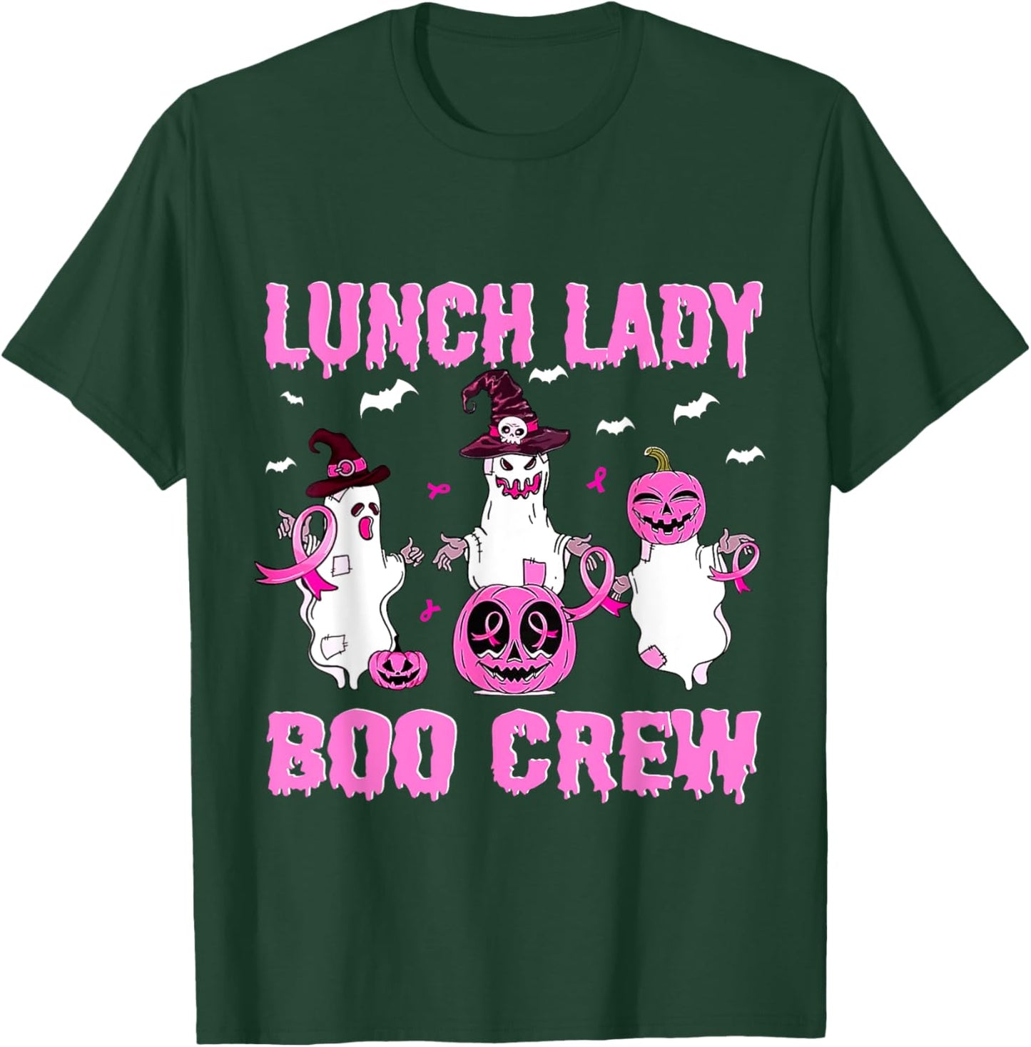 Lunch Lady Boo Crew Pumpkin Pink Breast Cancer Halloween T-Shirt - T-Shirt | Forest
