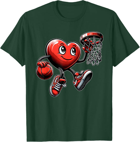 Valentine's Day Heart Basketball Team Player T-Shirt - T-Shirt | Forest