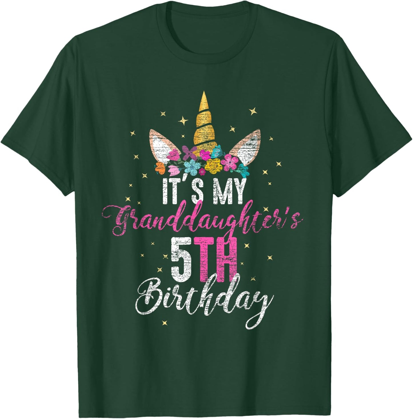 Its My Granddaughters 5th Birthay Girl Unicorn Birthday T-Shirt - T-Shirt | Forest