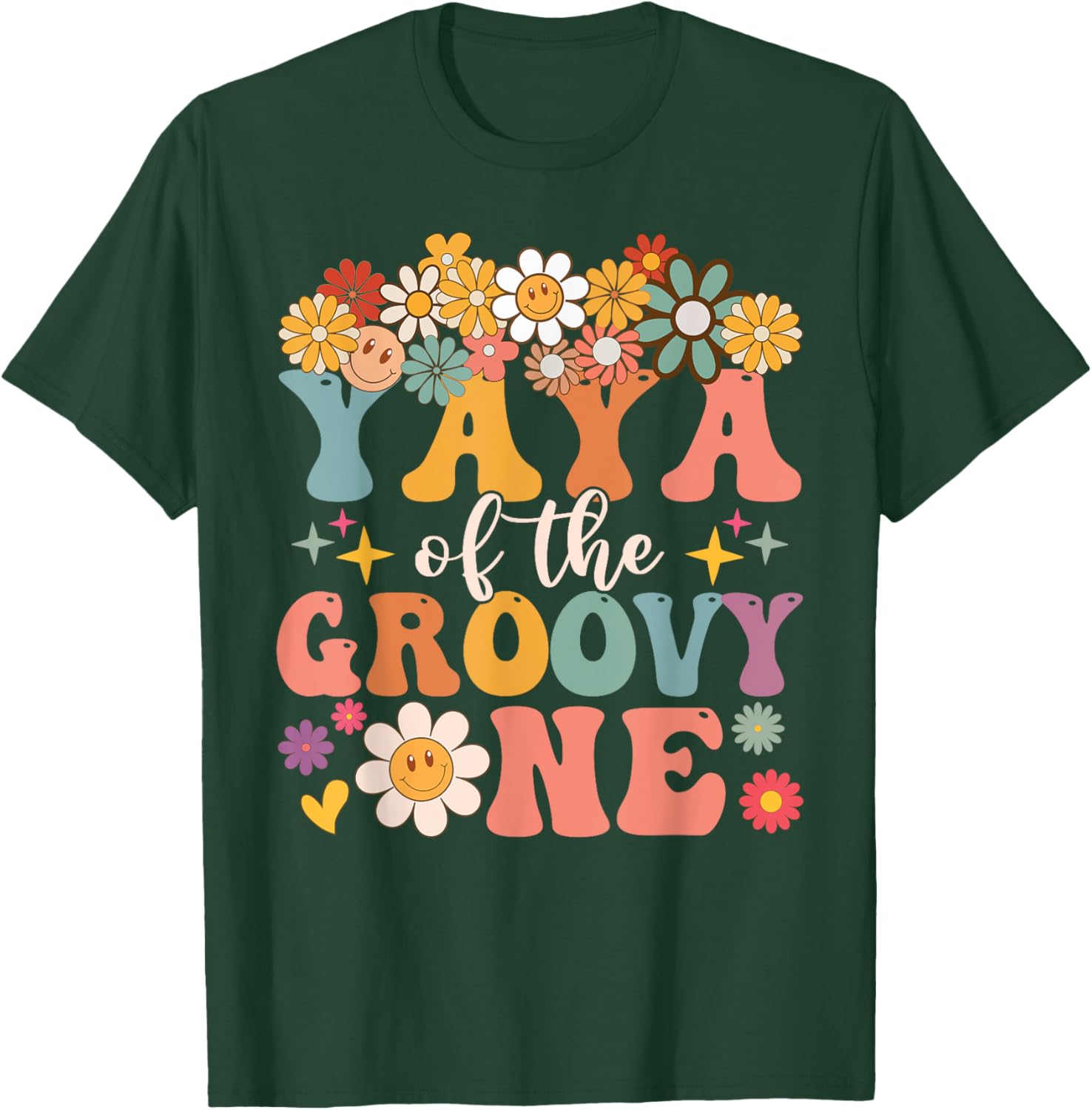 Retro Yaya of Groovy One Matching Family 1st Birthday Party T-Shirt - T-Shirt | Forest