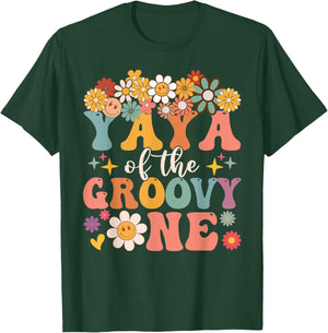 Retro Yaya of Groovy One Matching Family 1st Birthday Party T-Shirt - T-Shirt | Forest