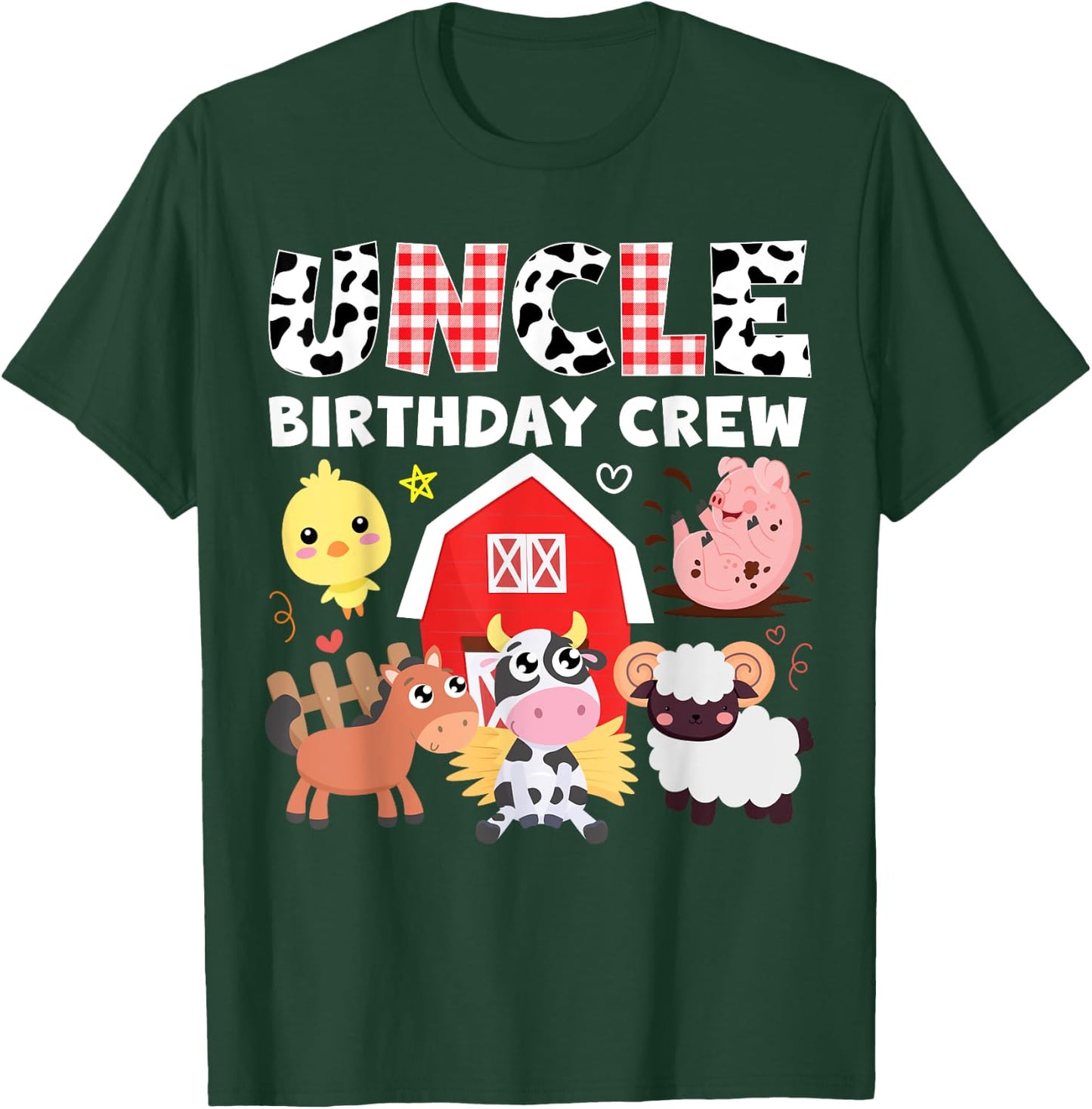 Cow Uncle Birthday Crew Farm Theme Animals Birthday Party T-Shirt - T-Shirt | Forest