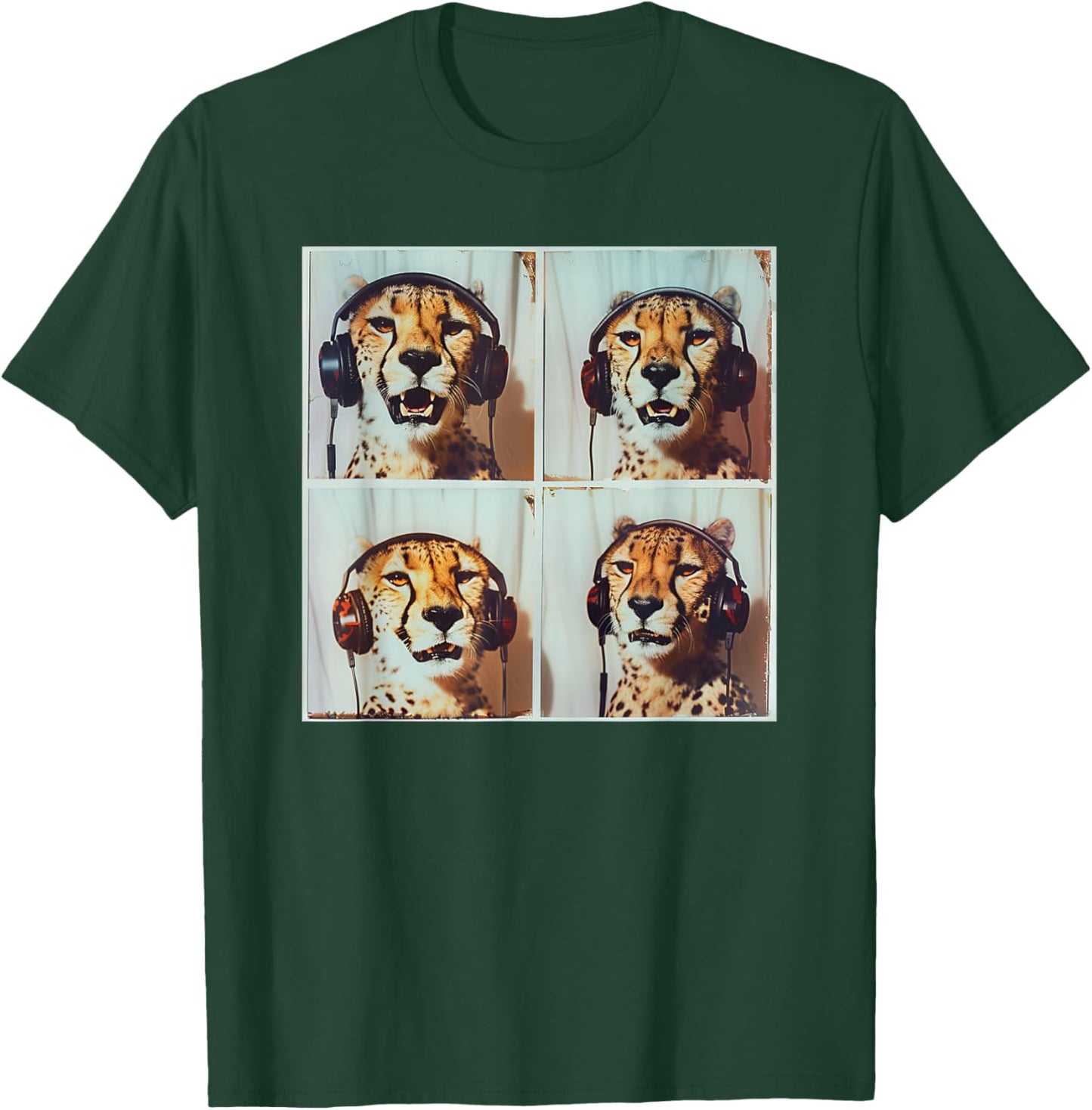 DJ Cheetah With Headphones Photobooth Cool Safari Cheetah T-Shirt - T-Shirt | Forest