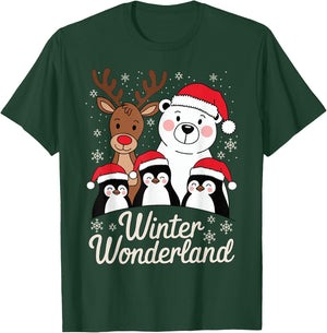 Winter Wonderland Reindeer Polar Bear Penguin Xmas Art T-Shirt - T-Shirt | Forest