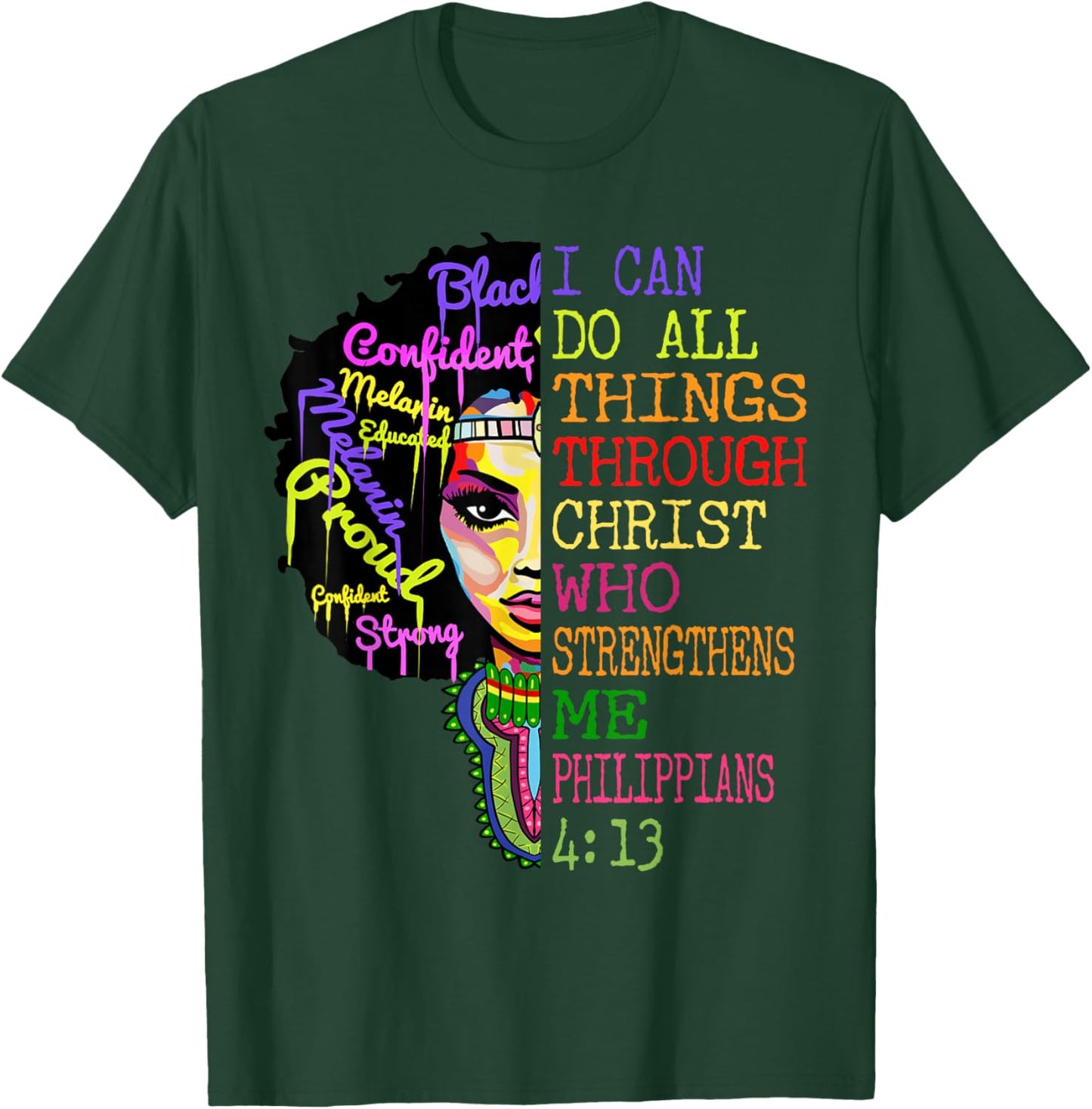 I Can Do All Through Christ Shirt Black Woman Faith T-Shirt - T-Shirt | Forest