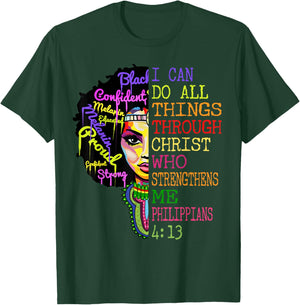 I Can Do All Through Christ Shirt Black Woman Faith T-Shirt - T-Shirt | Forest