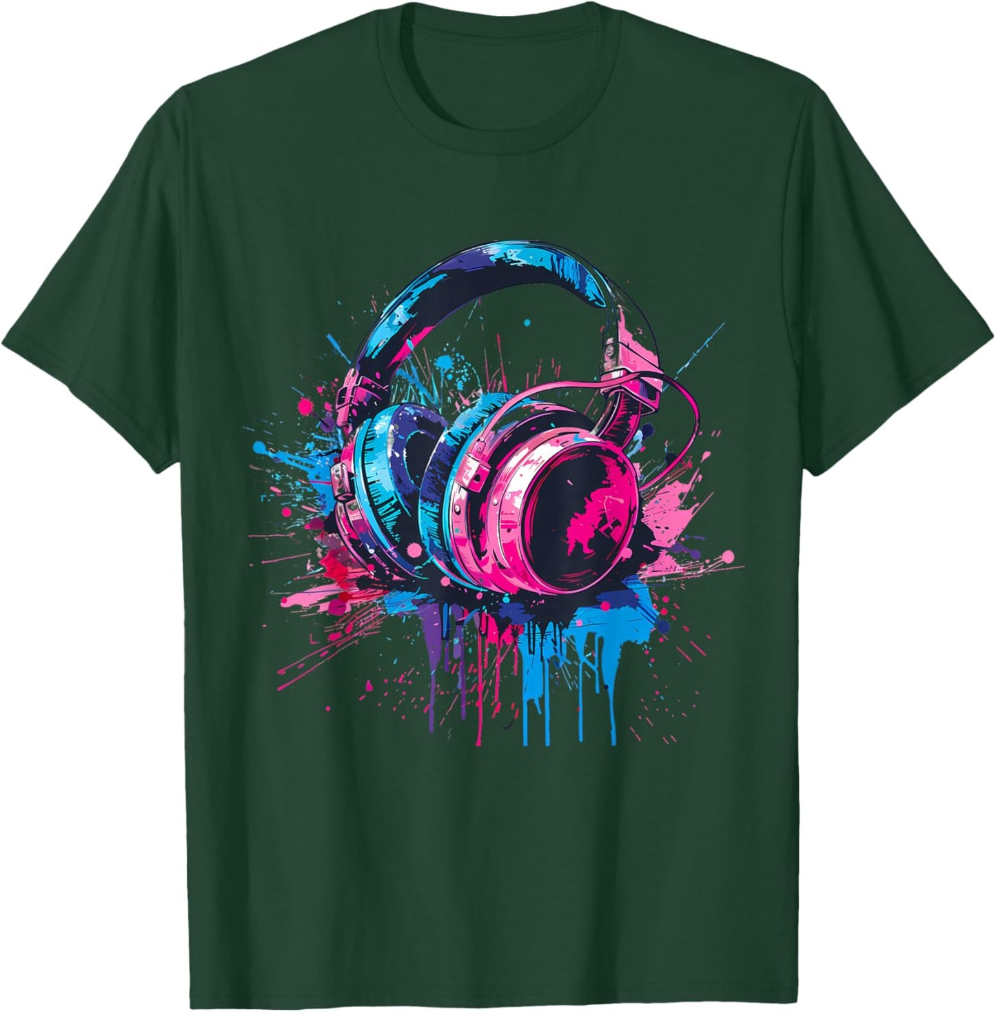 Headphones Music DJ Splash Music Lover Music Headphones EDM T-Shirt - T-Shirt | Forest