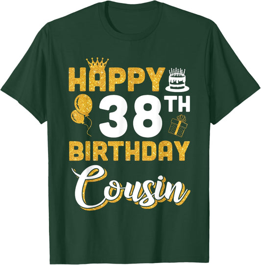 Balloon Cake Present Happy 38th Birthday Cousin 38 Years Old T-Shirt - T-Shirt | Forest
