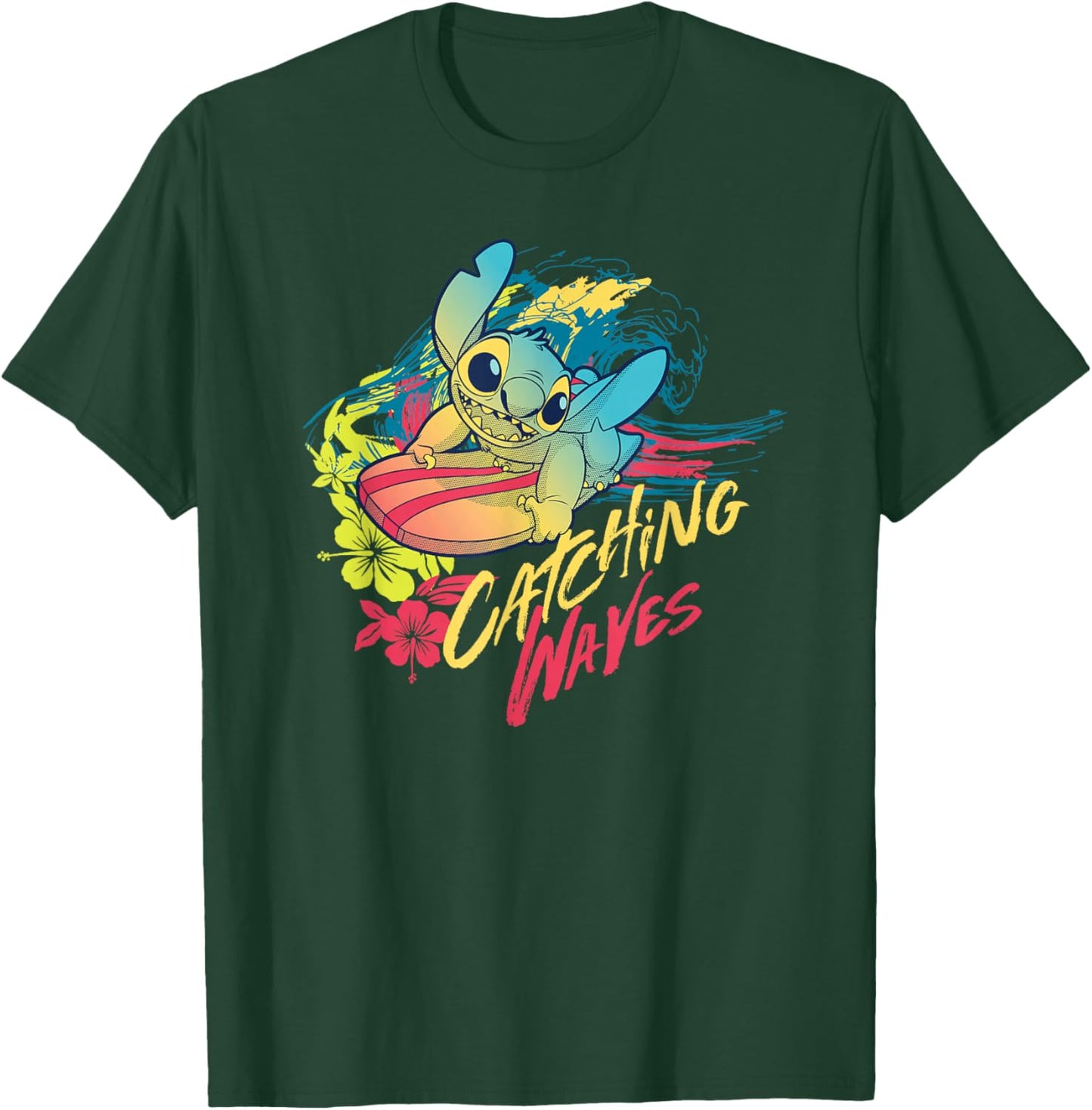 Disney Lilo & Stitch Beach Vibes Surfing Catching Waves T-Shirt - T-Shirt | Forest