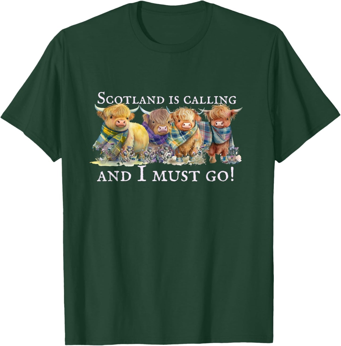 Scotland is Calling, Highland Cows, Hairy Coos, Scottish Cow T-Shirt - T-Shirt | Forest