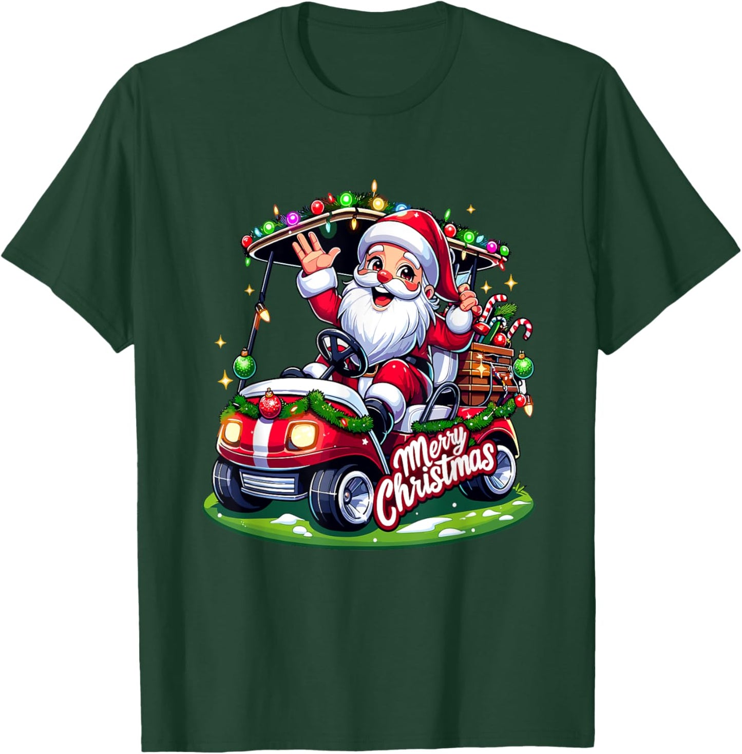 Santa Claus Golf Cart Merry Christmas Festive Xmas Holiday T-Shirt - T-Shirt | Forest