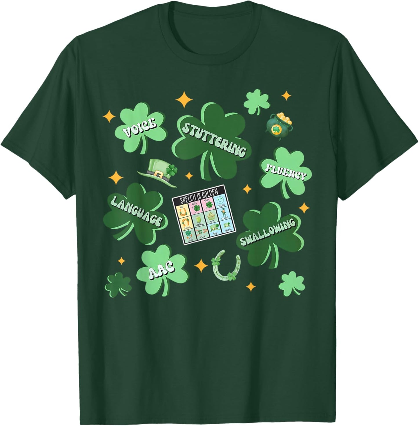 Shamrock Speech Pathologist St Patricks Day SLP Therapist T-Shirt - T-Shirt | Forest