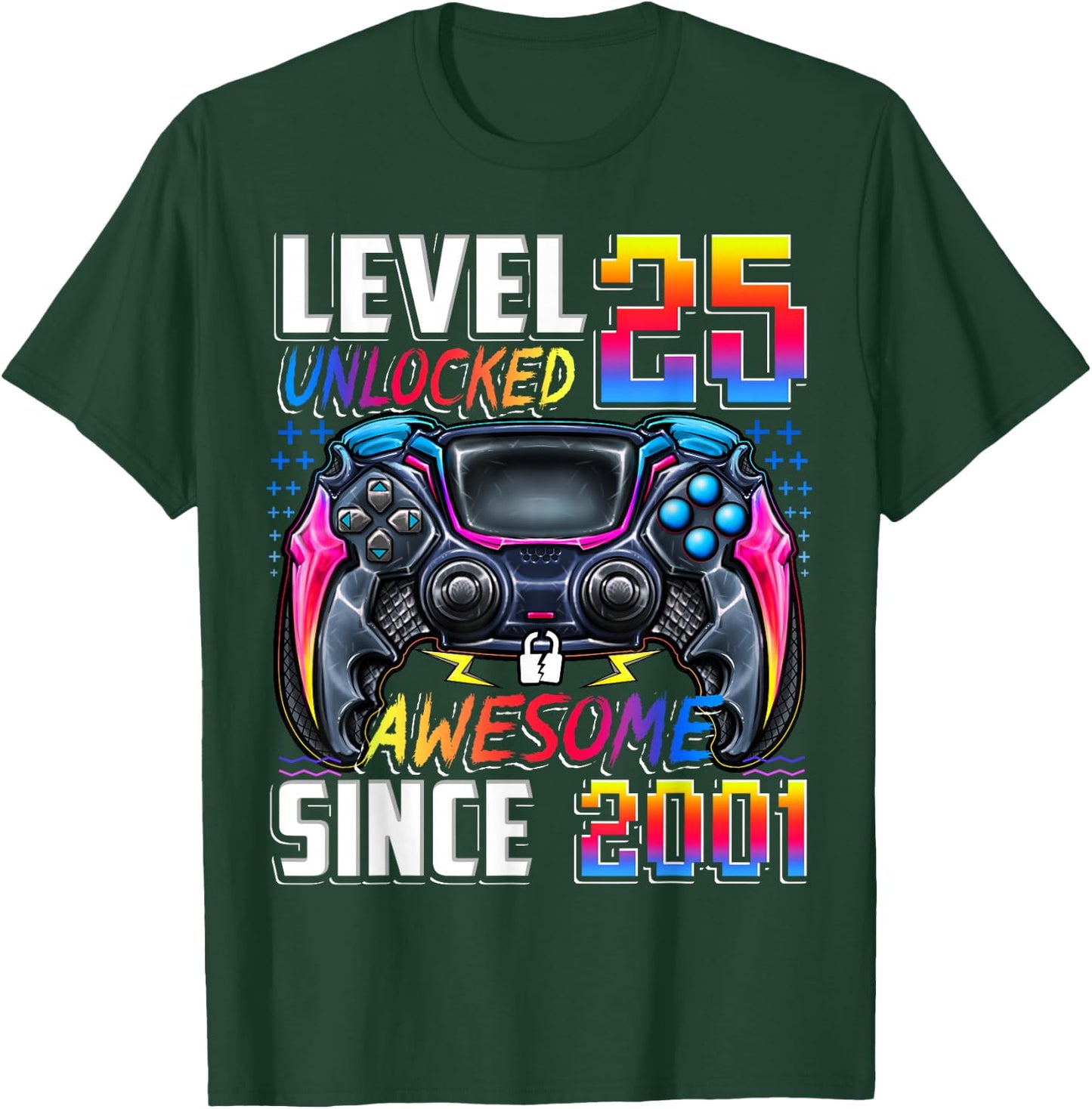 Level 25 Unlocked Awesome Since 2001 25th Birthday Gaming T-Shirt - T-Shirt | Forest