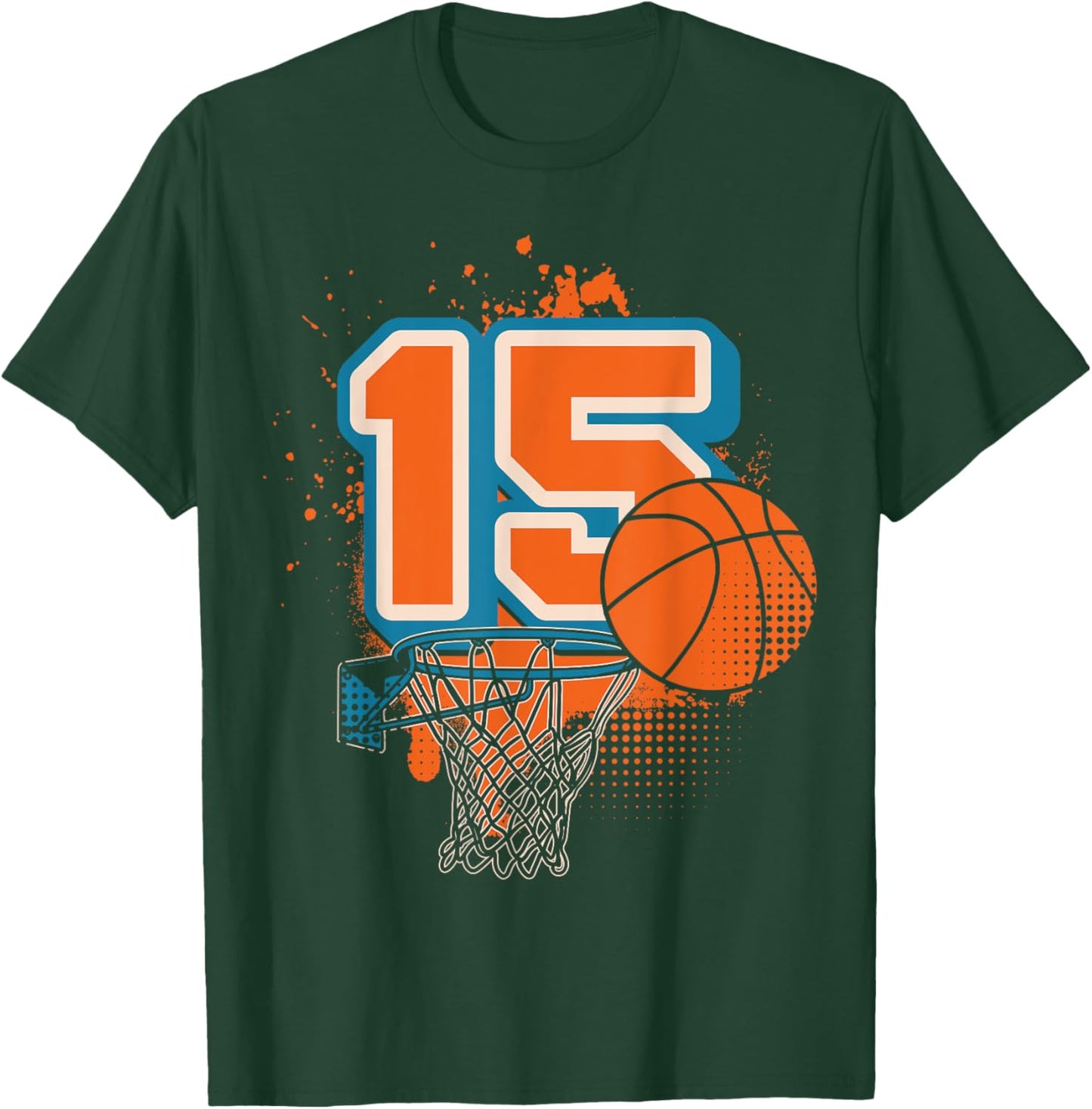 15th Birthday Boy Basketball Player Basketball 15 Years Old T-Shirt - T-Shirt | Forest