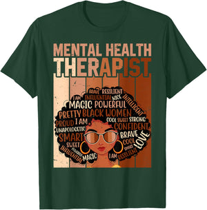 Mental Health Therapist Afro Women Black History Month T-Shirt - T-Shirt | Forest