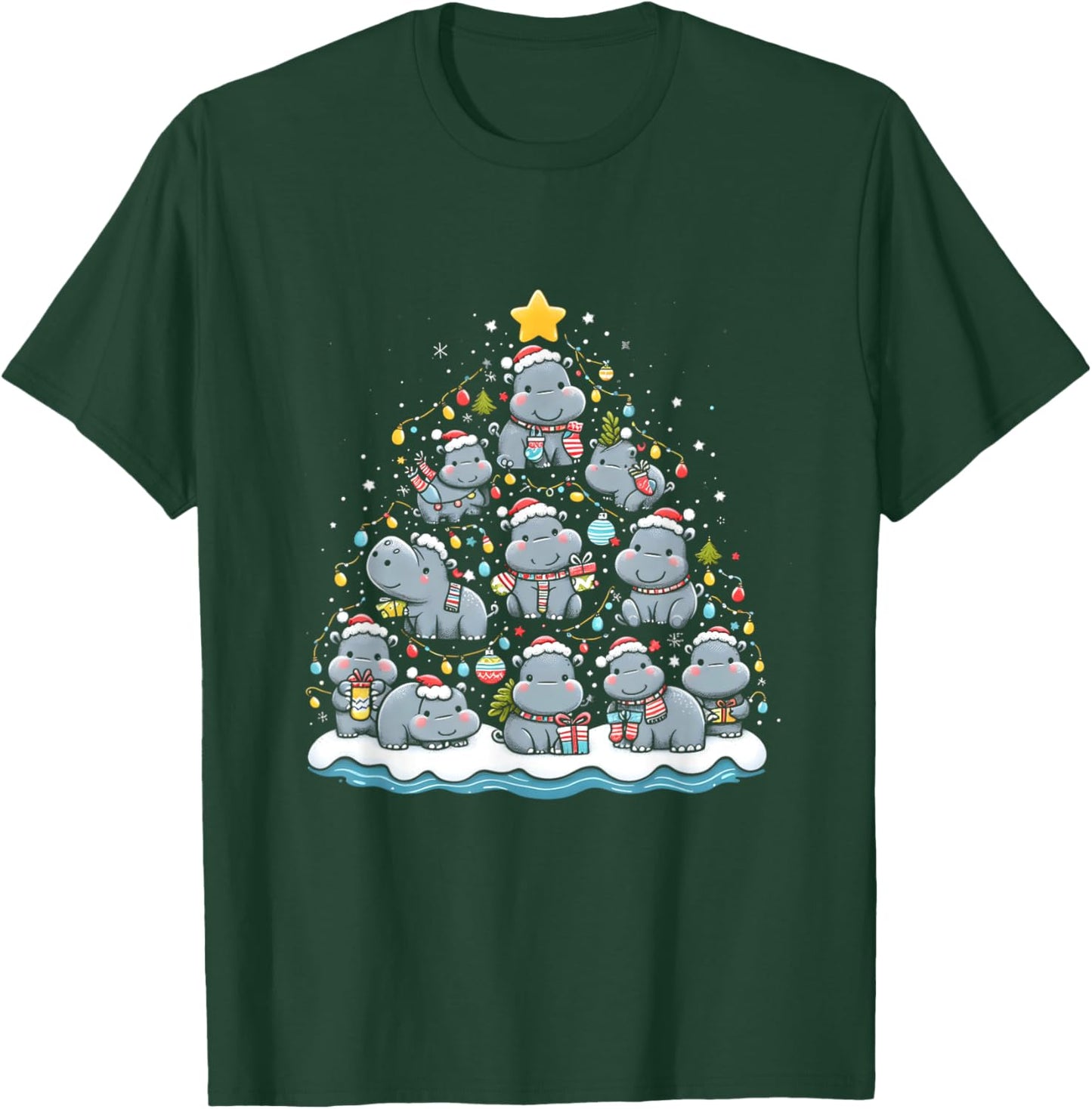 Hippopotamus Christmas Tree Funny Baby Pygmy Hippo Decor T-Shirt - T-Shirt | Forest