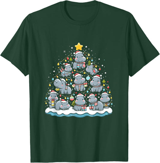 Hippopotamus Christmas Tree Funny Baby Pygmy Hippo Decor T-Shirt - T-Shirt | Forest
