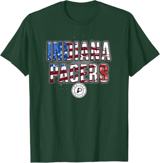 NBA Indiana Pacers American Flag Distressed Paint Spill T-Shirt - T-Shirt | Forest