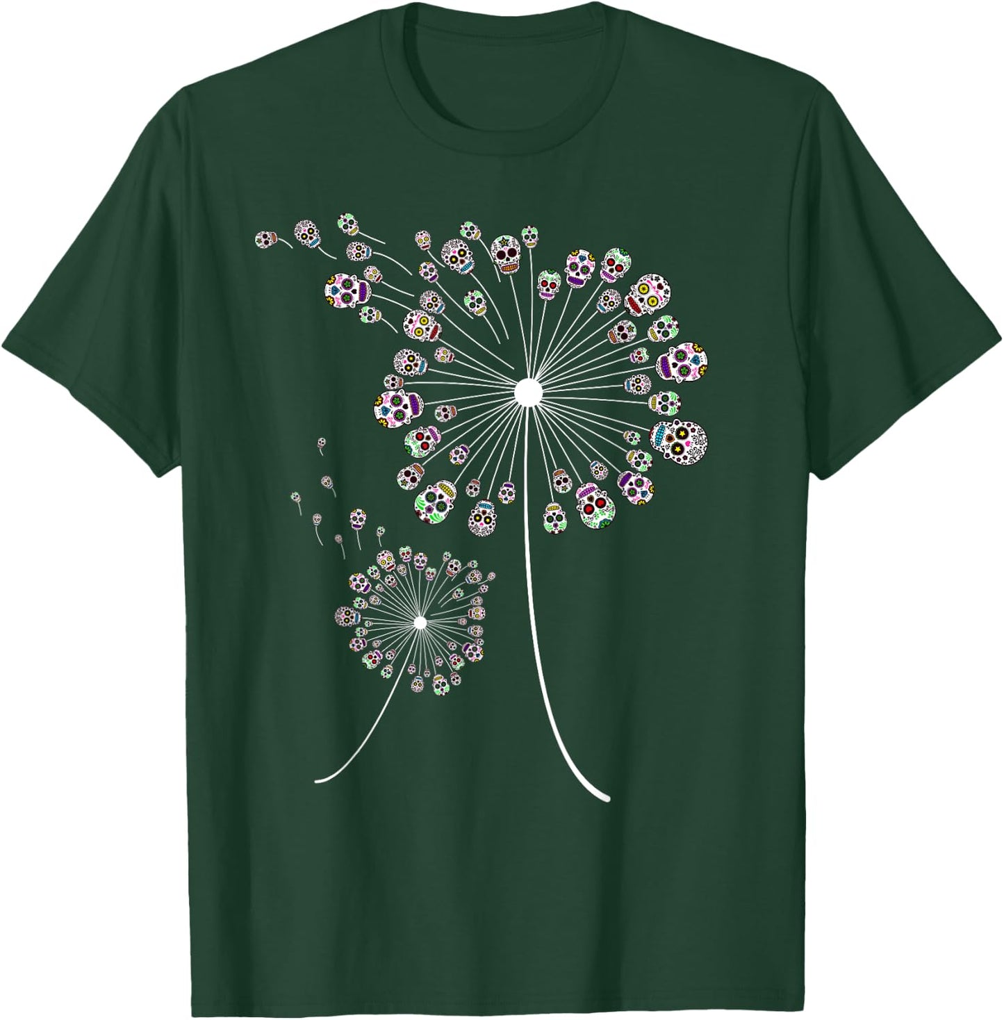 Funny Sugar Skull Gift Women Cool Dandelion Flower T-Shirt - T-Shirt | Forest
