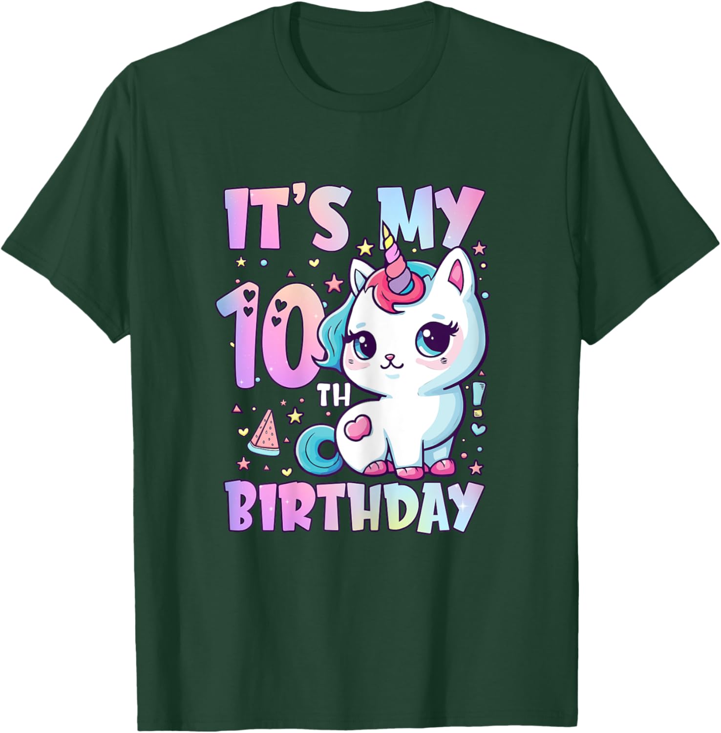 10th Birthday Shirt Girls 10 Year Old Cat Unicorn Birthday T-Shirt - T-Shirt | Forest
