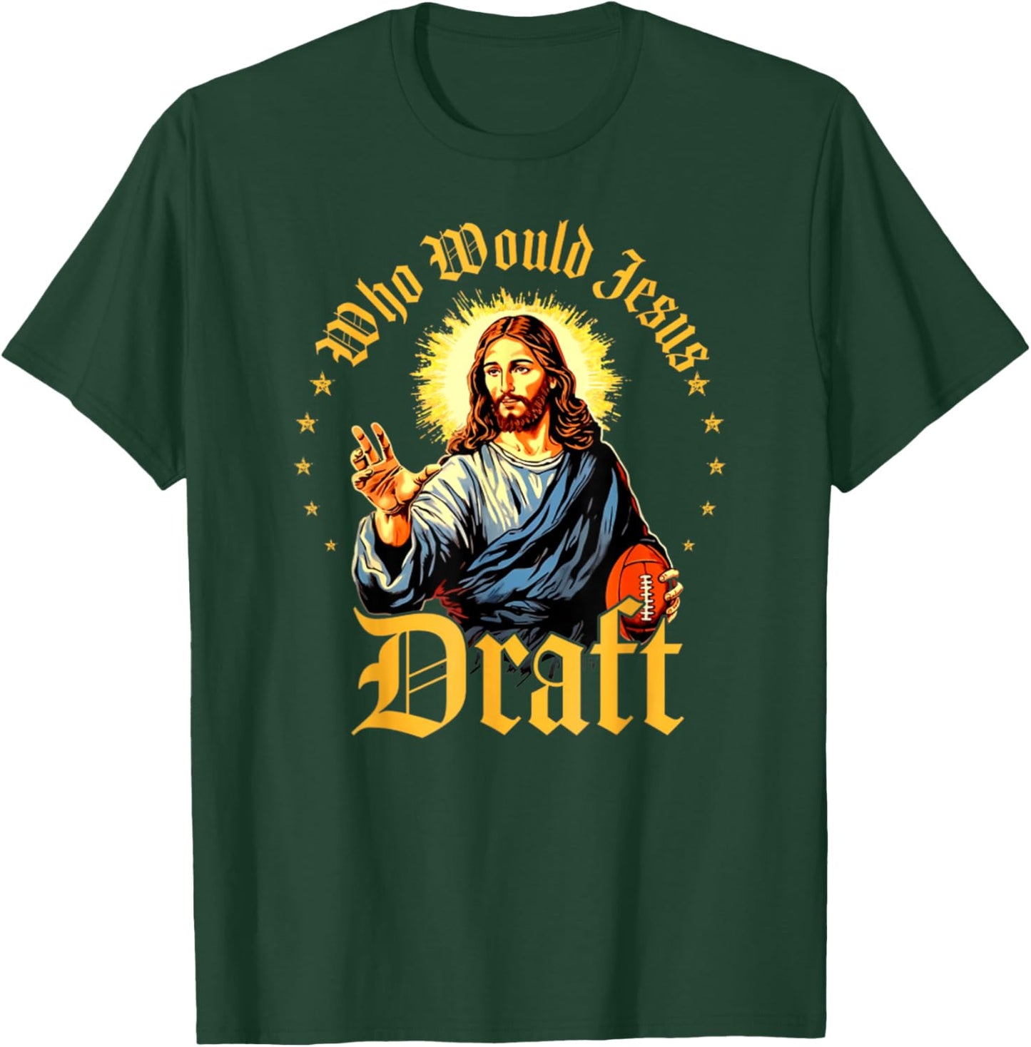 Vintage Who Would Jesus Draft Fantasy Football Funny T-Shirt - T-Shirt | Forest