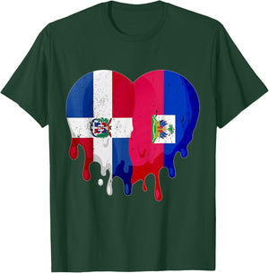Dominican Republic Haiti Flag Heart Citizen Patriot T-Shirt - T-Shirt | Forest