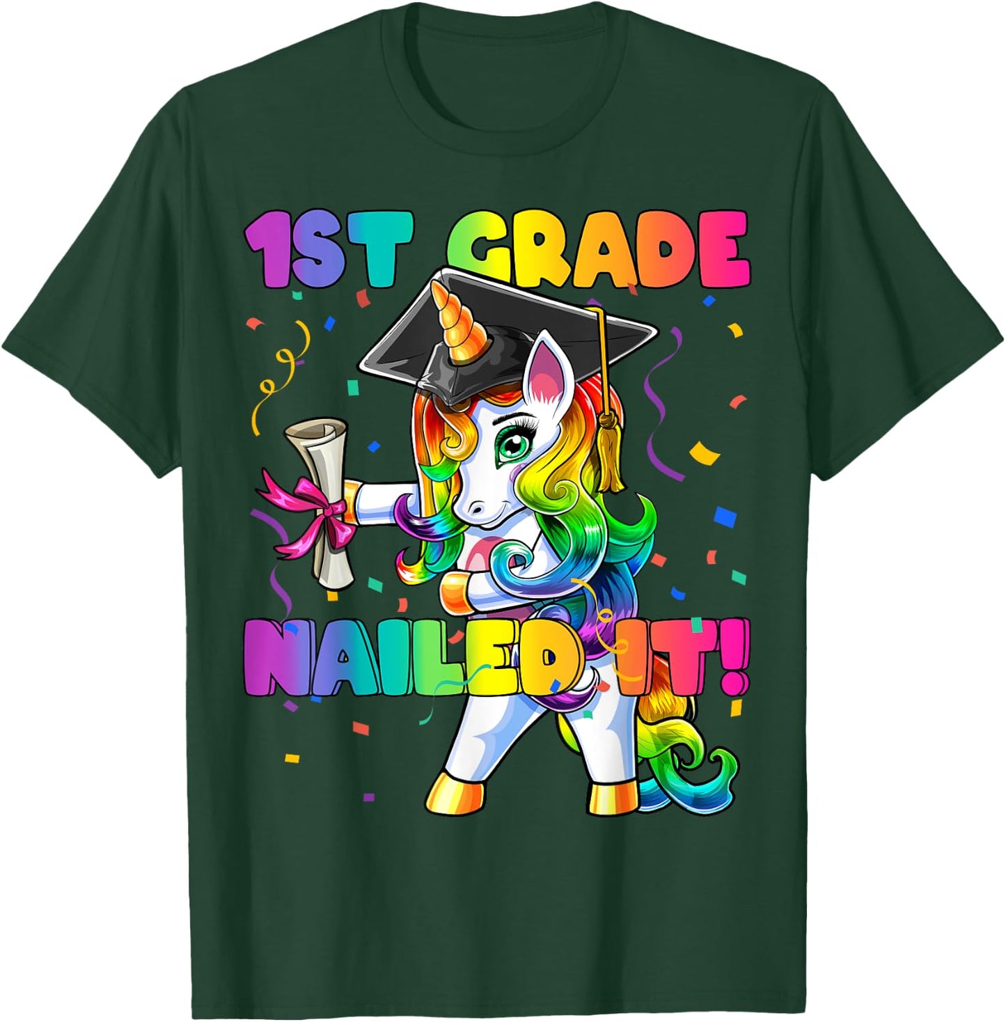 Flossing Unicorn 1st Grade Graduation Cap Diploma Gift Girls T-Shirt - T-Shirt | Forest