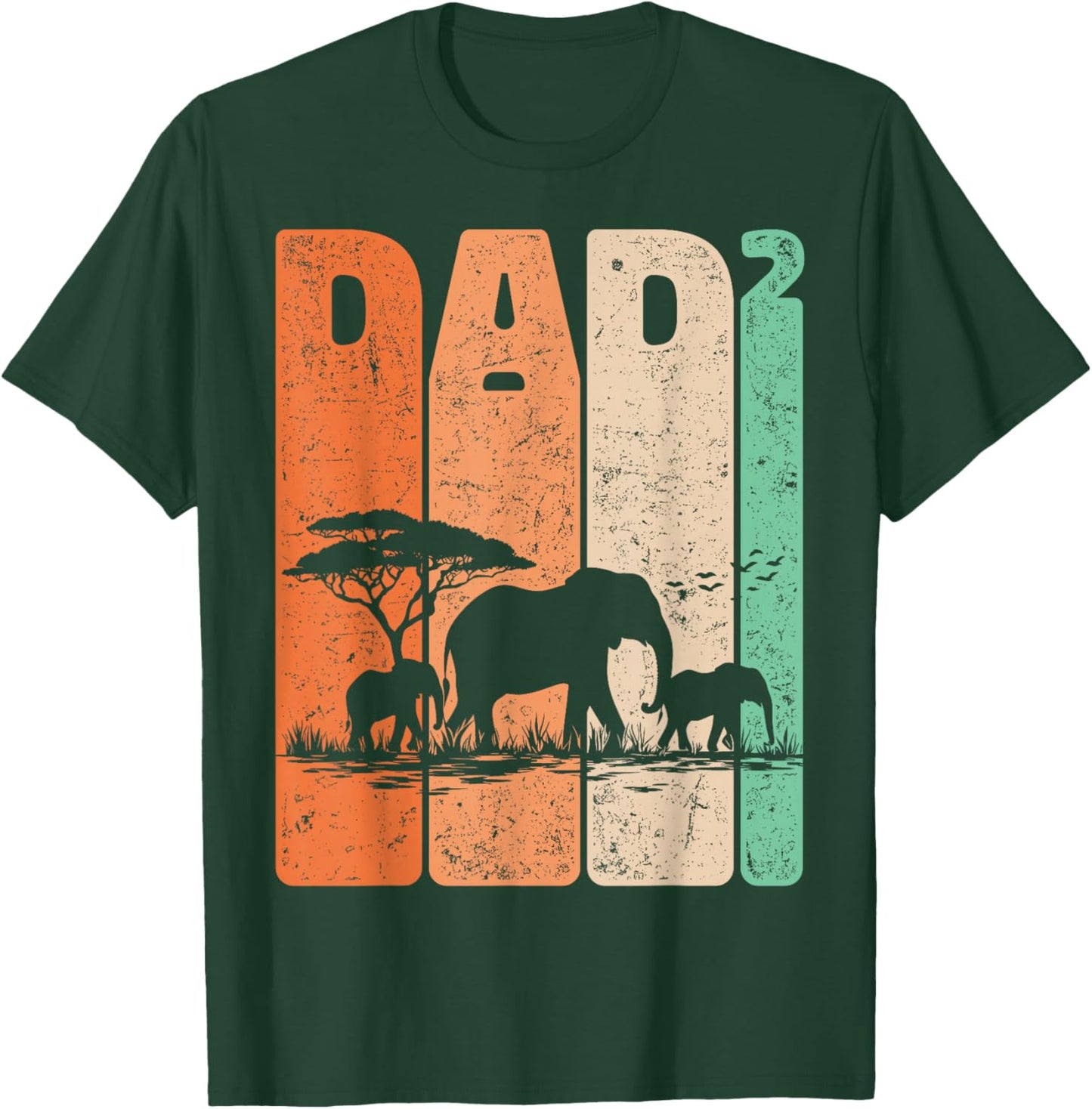 Dad Squared Vintage Elephant Safari Father Two Kids Daddy T-Shirt - T-Shirt | Forest