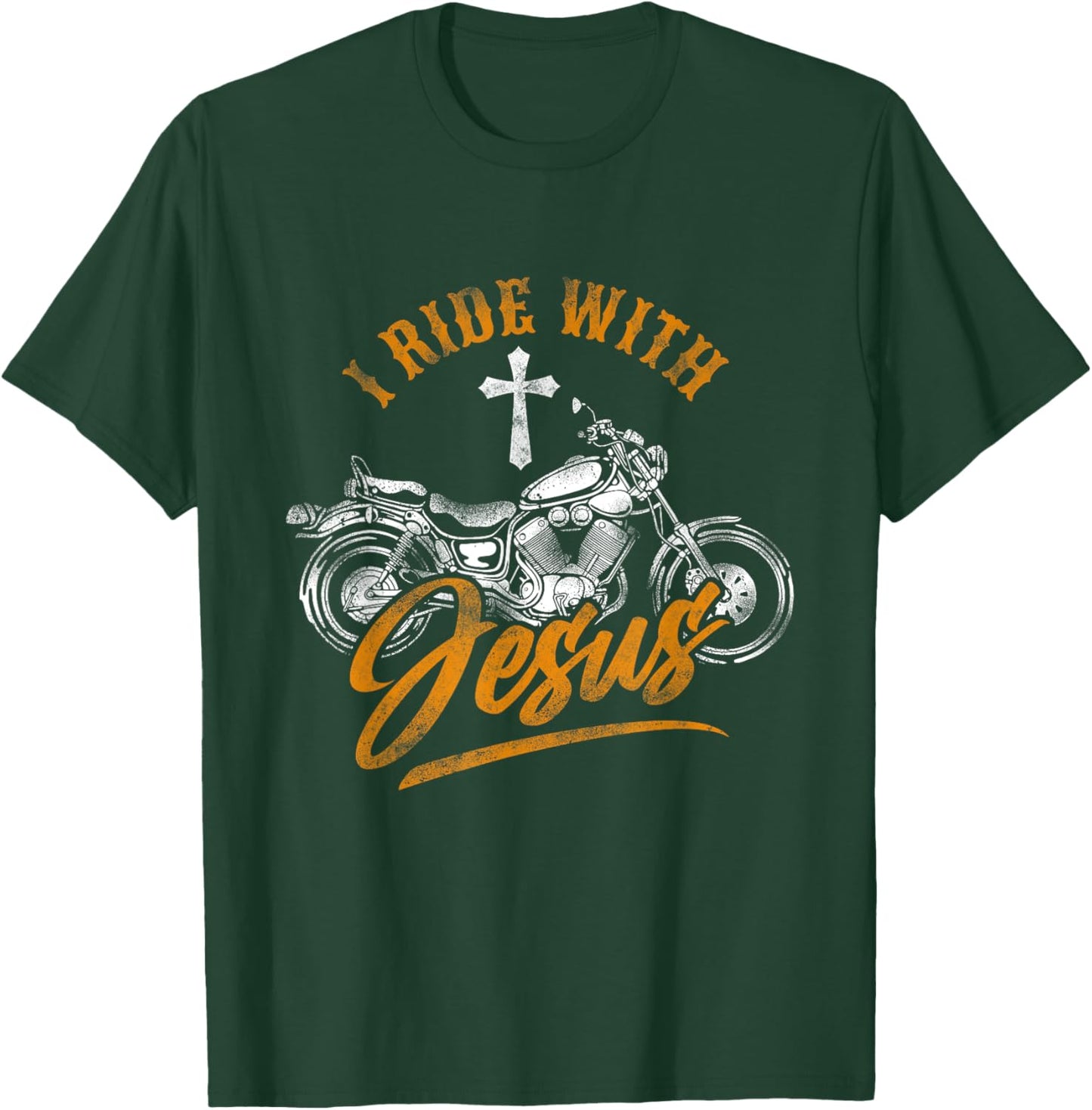 Christian Motorcycle Biker I Ride With Jesus Faith T-Shirt - T-Shirt | Forest