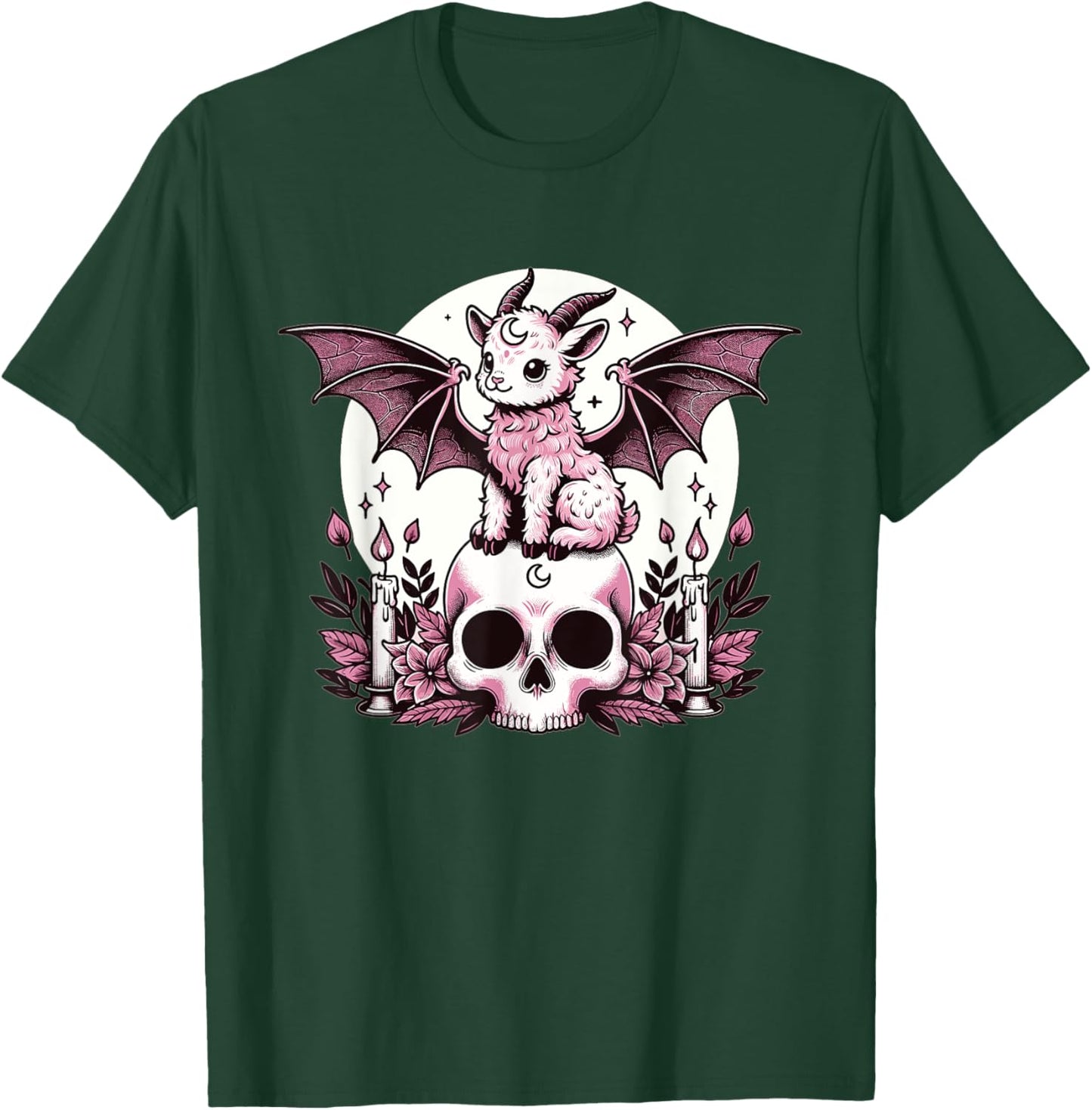 Kawaii Pastel Goth Cute Creepy Goat Bat Skeleton T-Shirt - T-Shirt | Forest