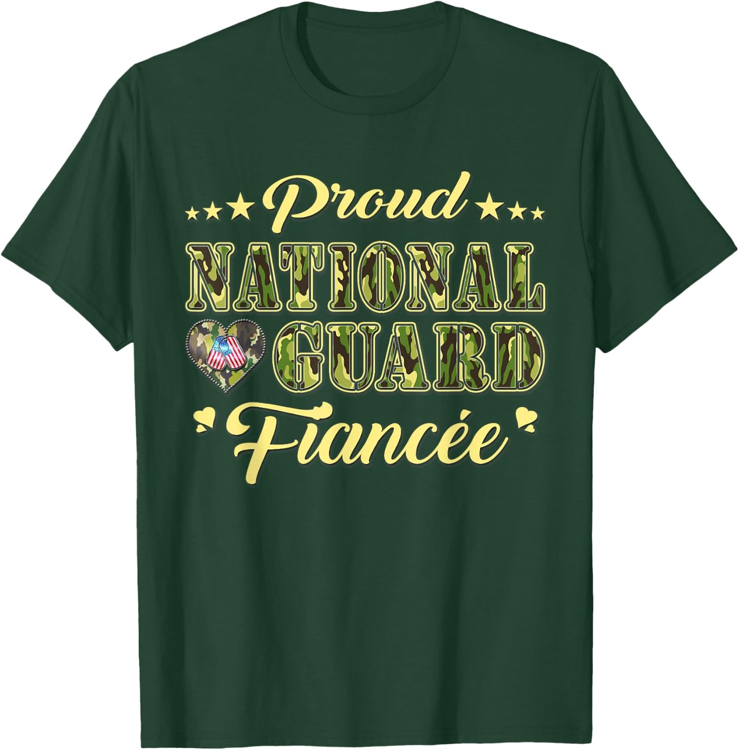 Proud National Guard Fiancee Dog Tags Heart Military Lover Men Women T-Shirt - T-Shirt | Forest