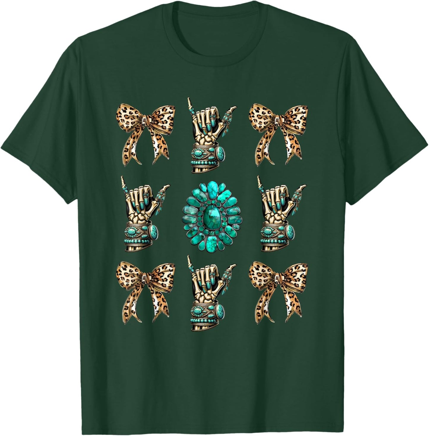 Skeleton Coquette Cowgirl Turquoise Leopard Western Rodeo T-Shirt - T-Shirt | Forest