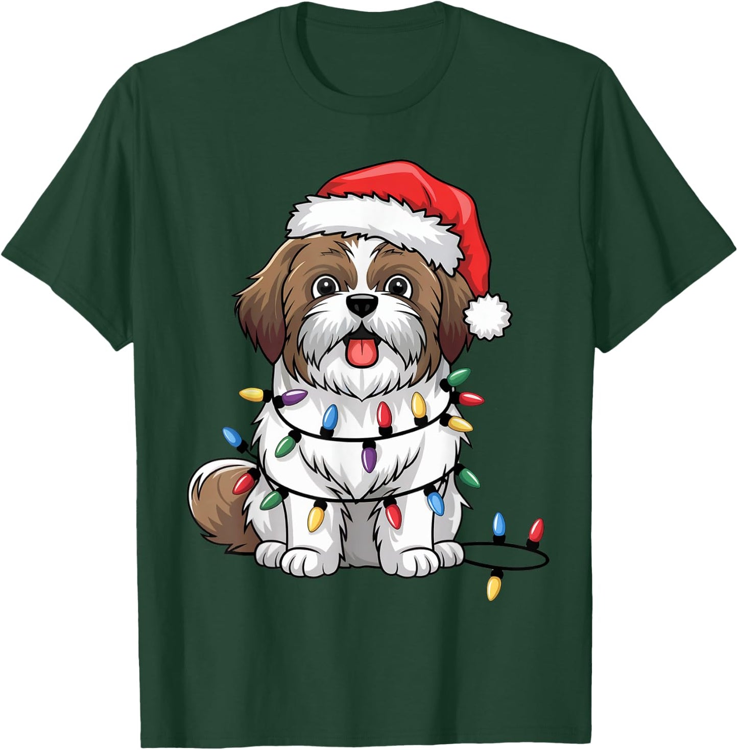 Shih Tzu Christmas Lights Xmas Dogs Gifts Women T-Shirt - T-Shirt | Forest
