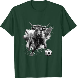 Bull Playing Soccer Animal T-Shirt - T-Shirt | Forest