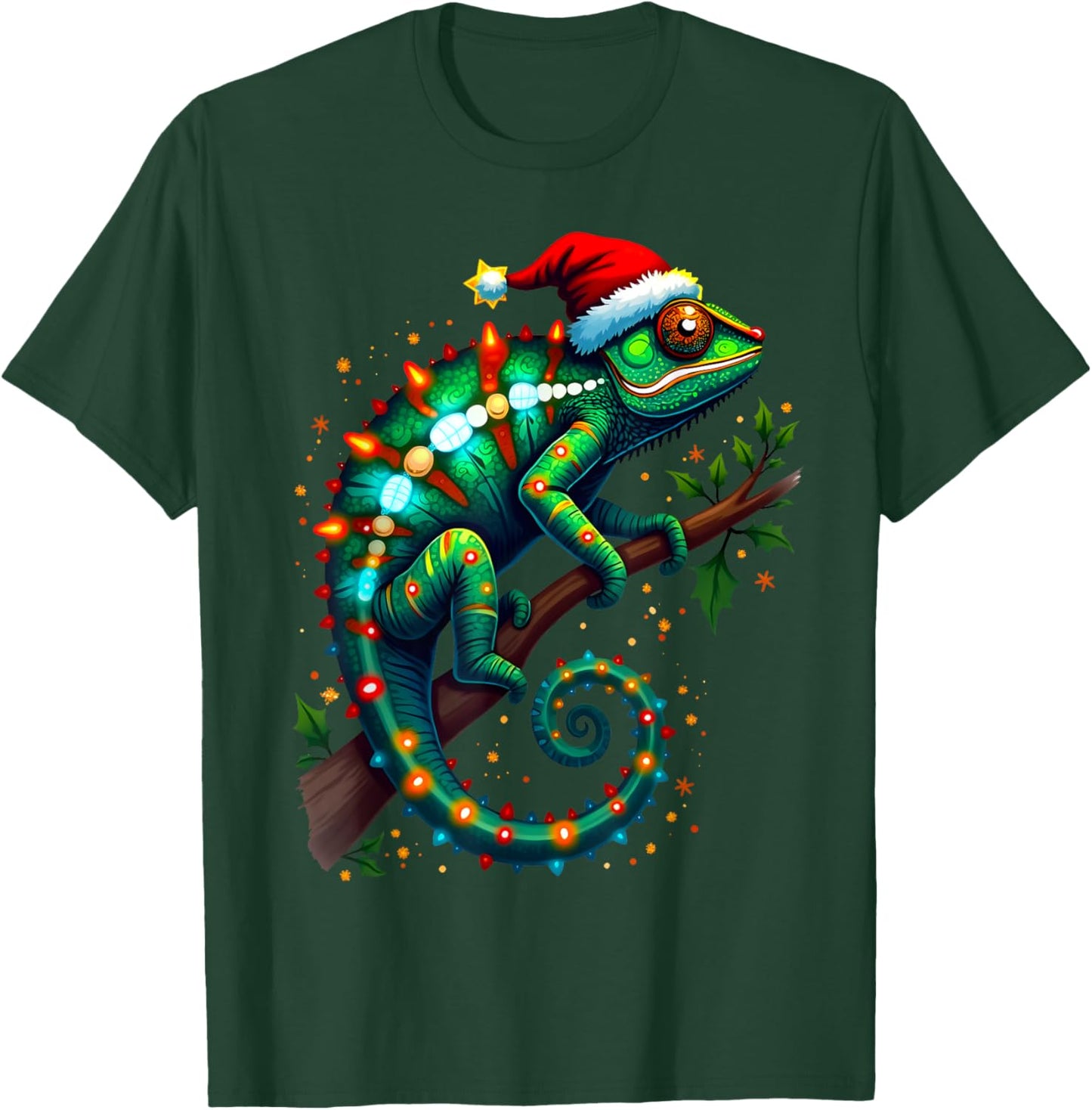 Chameleon Santa Hat Lights Christmas Cute Xmas Pajama T-Shirt - T-Shirt | Forest