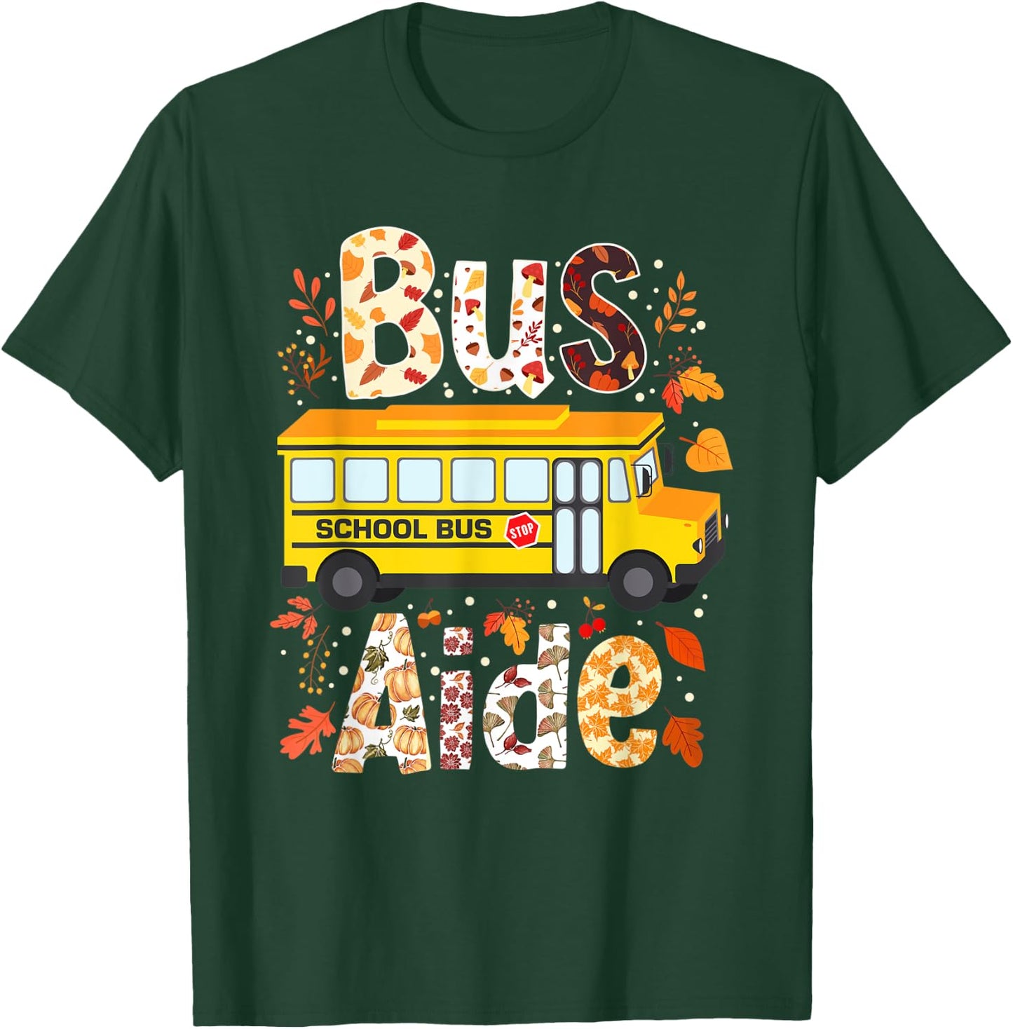 Leopard Pumpkins Bus Driver Fall Bus Aide Thanksgiving T-Shirt - T-Shirt | Forest