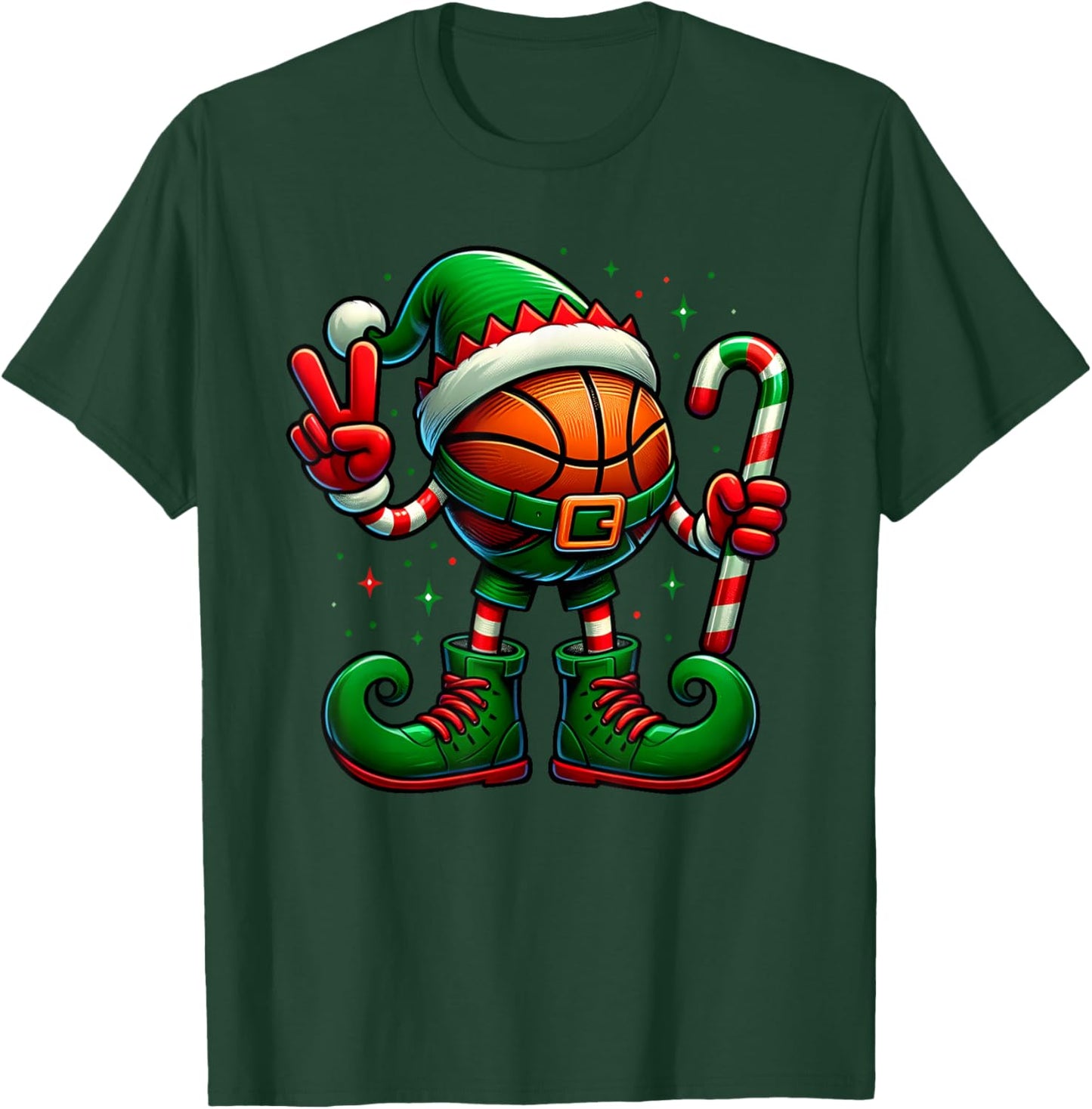 Funny Peace Hand Basketball Elf Christmas Kids T-Shirt - T-Shirt | Forest