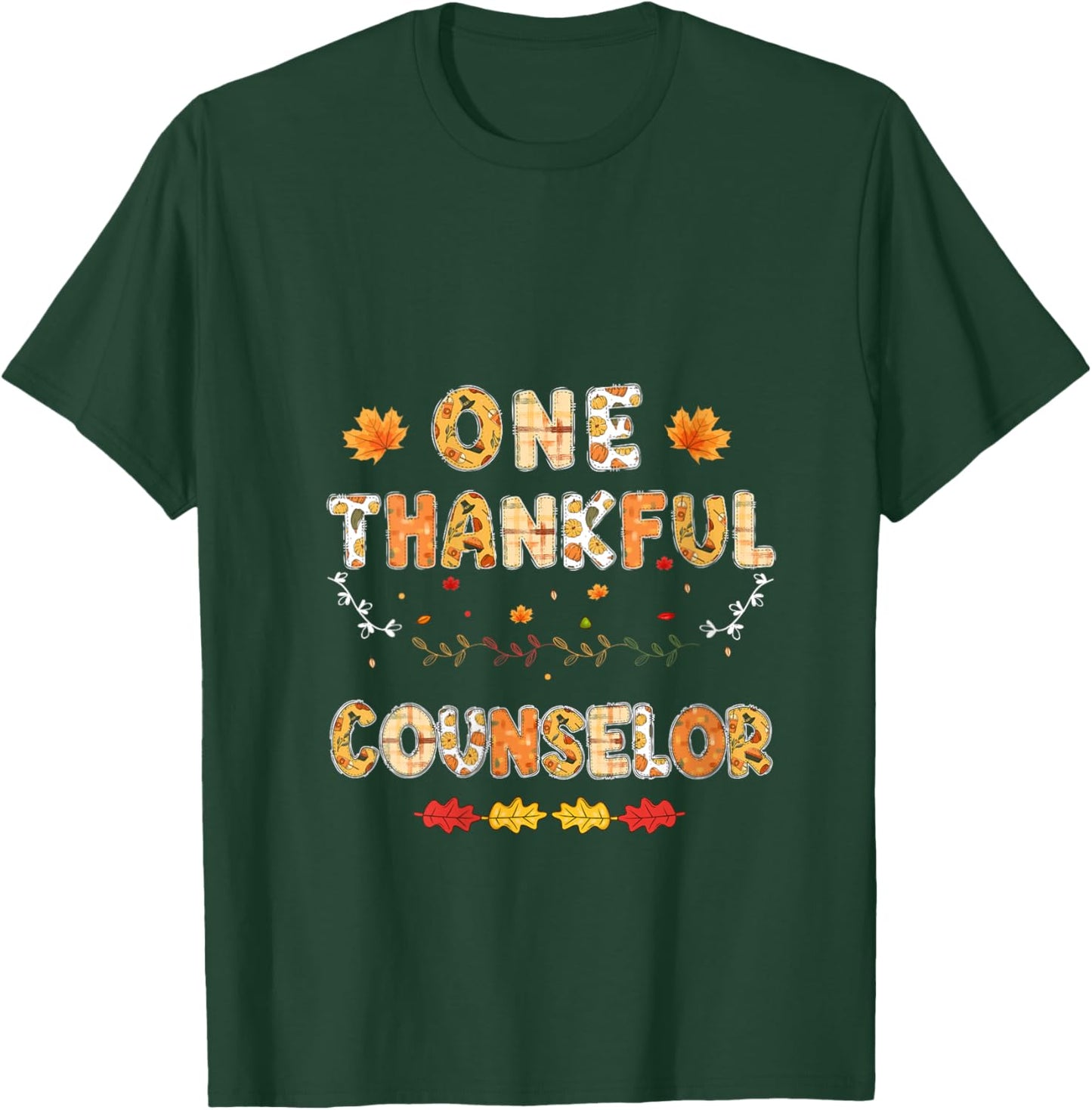 One Thankful School Counselor Thanksgiving Fall Counselor V-Neck T-Shirt - T-Shirt | Forest