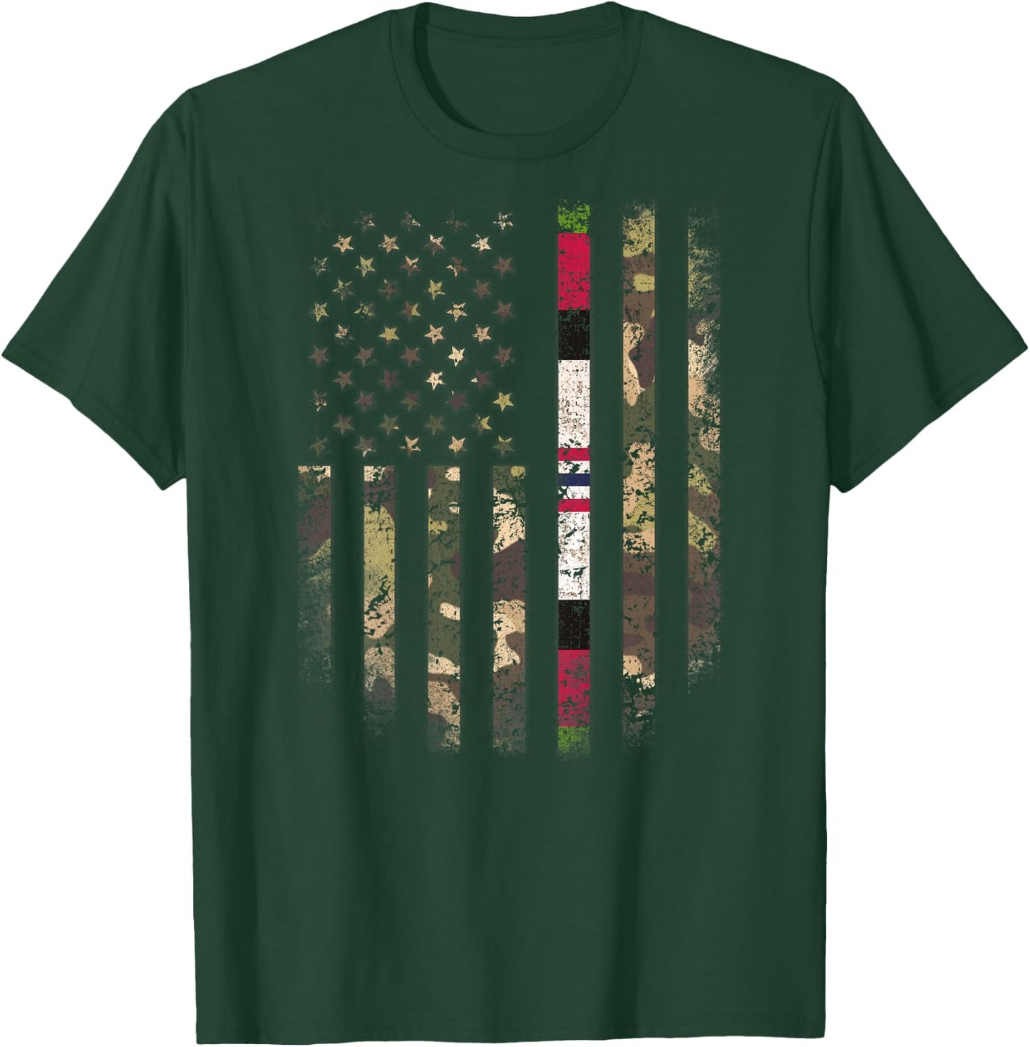 Proud Afghanistan Veteran Camo US Flag Ribbon Military Gifts T-Shirt - T-Shirt | Forest