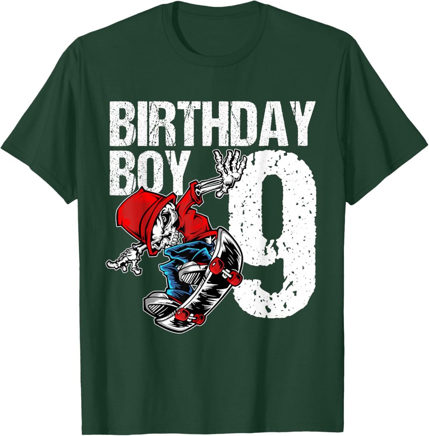 9 Year Old Skateboard Birthday Skateboarding Skate 9th Gift T-Shirt - T-Shirt | Forest
